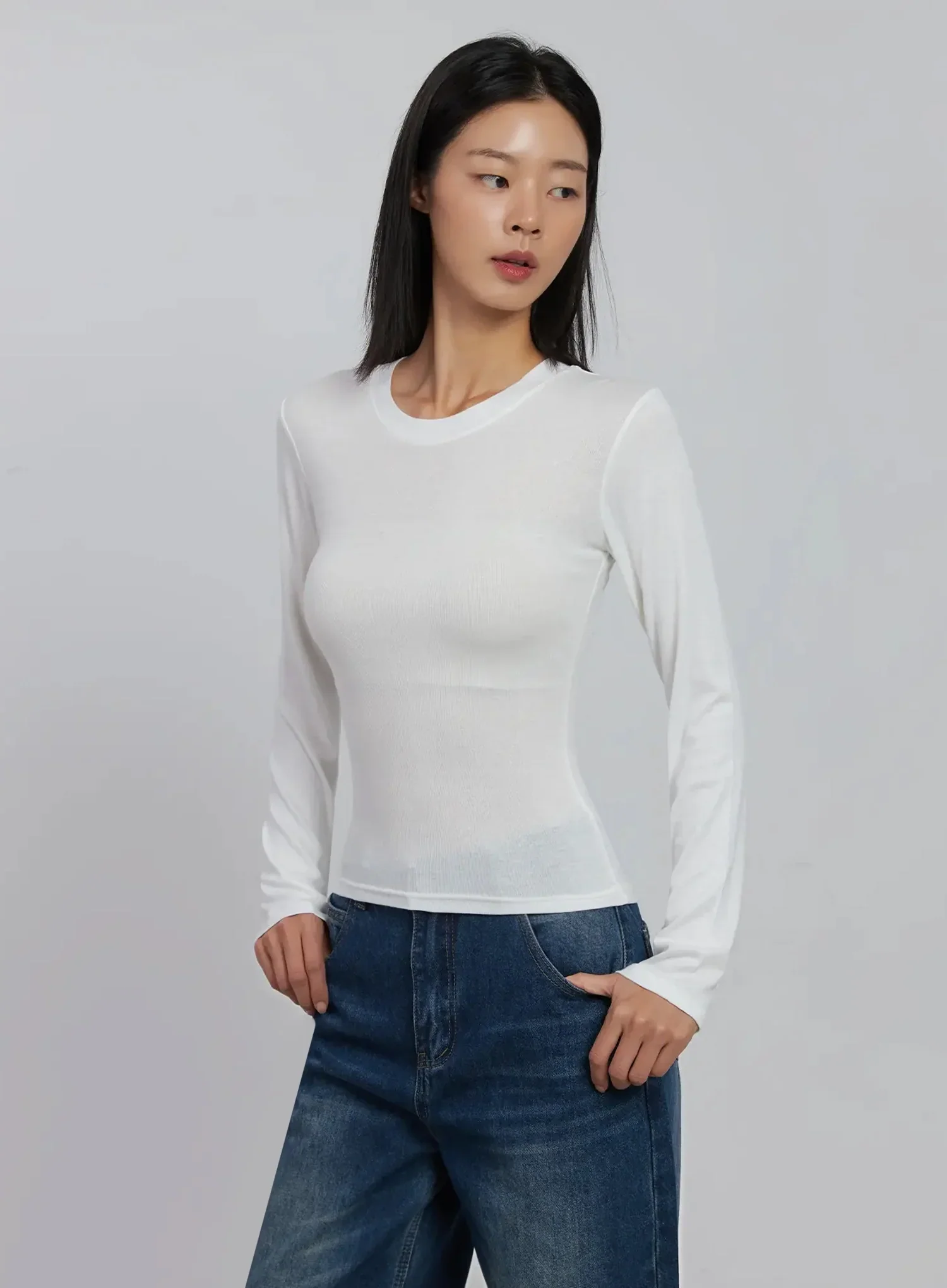 Slim Round Long Sleeve Top IJ508 - Image 4