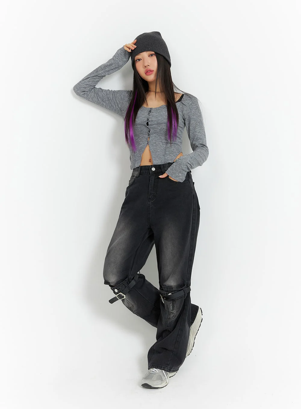 Slit Buttoned Crop Top IM405 - Image 2
