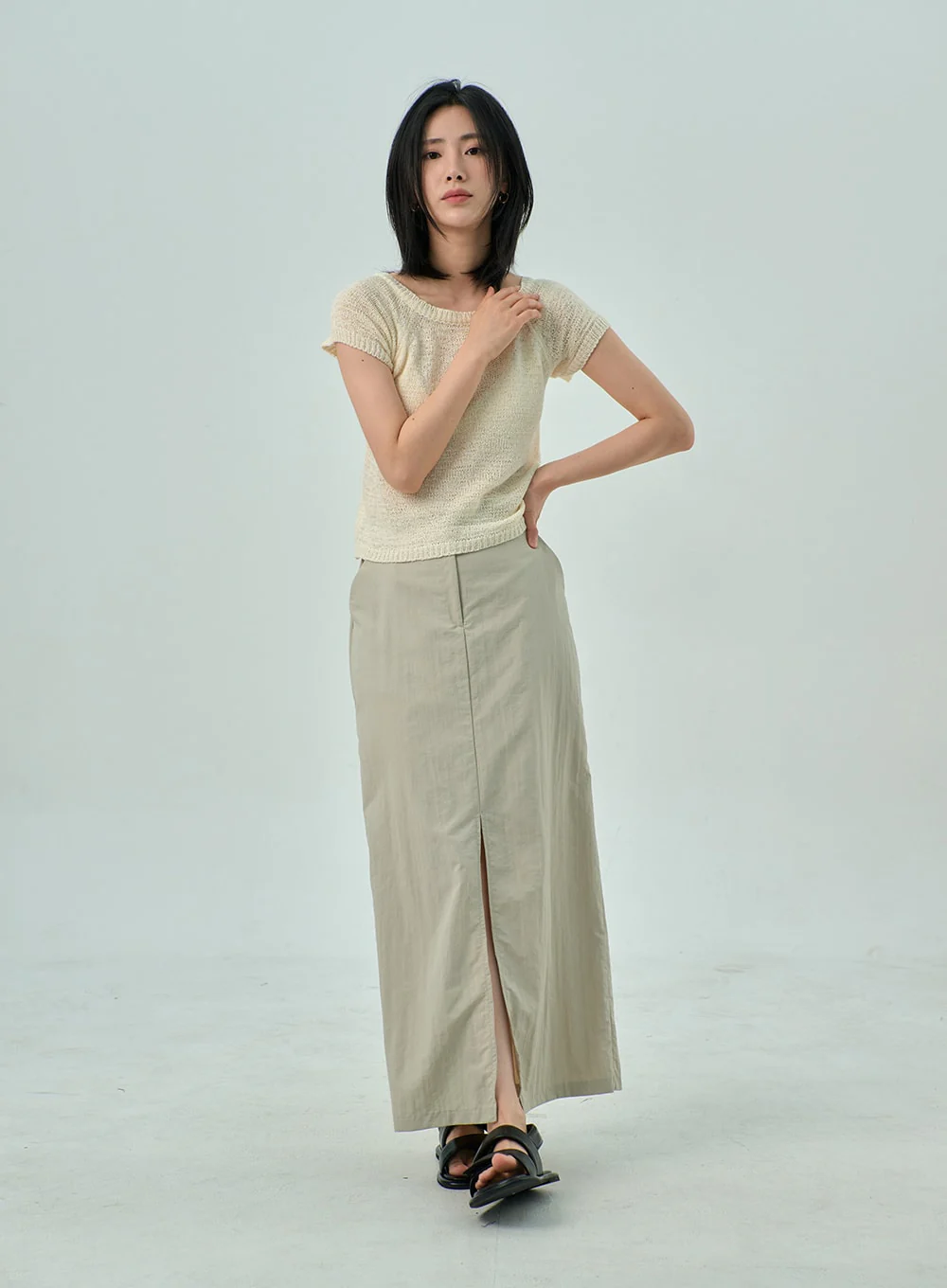 Slit Nylon Maxi Skirt OY310 - Image 10