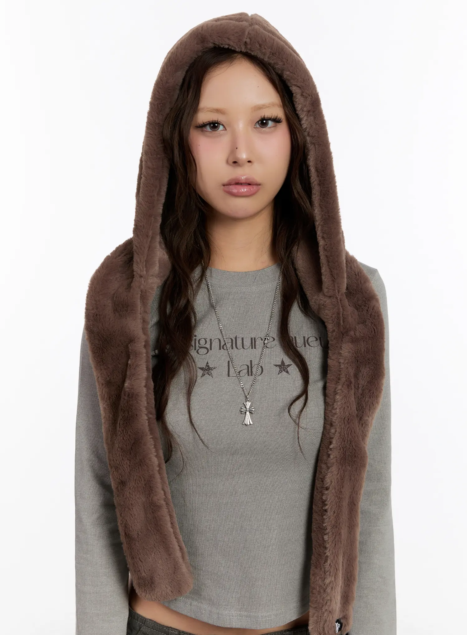 Soft Faux Fur Hooded Scarf CN527 - Image 4
