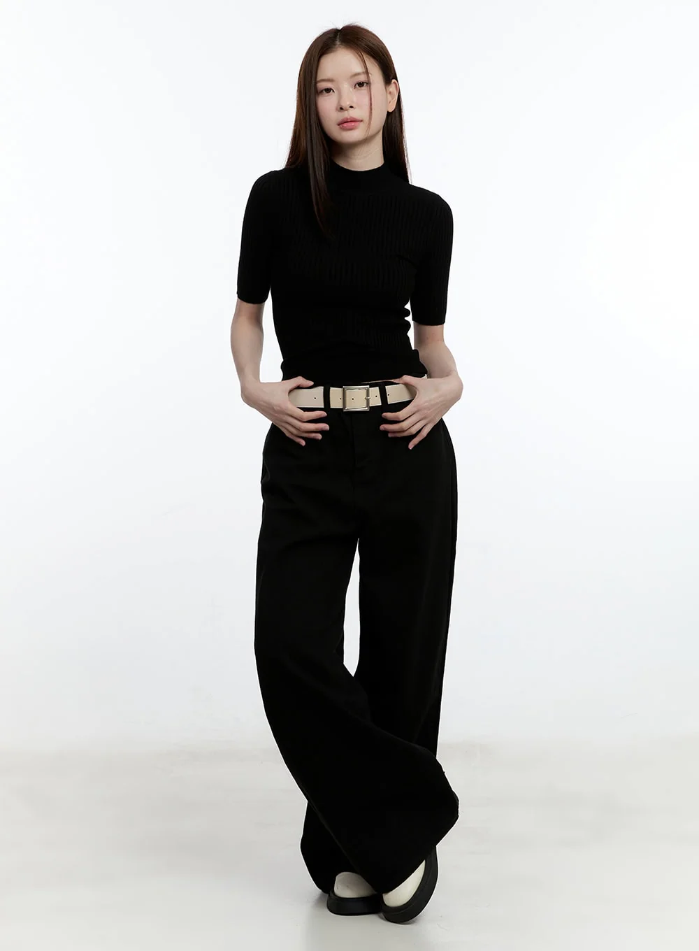 Solid Cotton Wide-Leg Trousers CM521 - Image 3