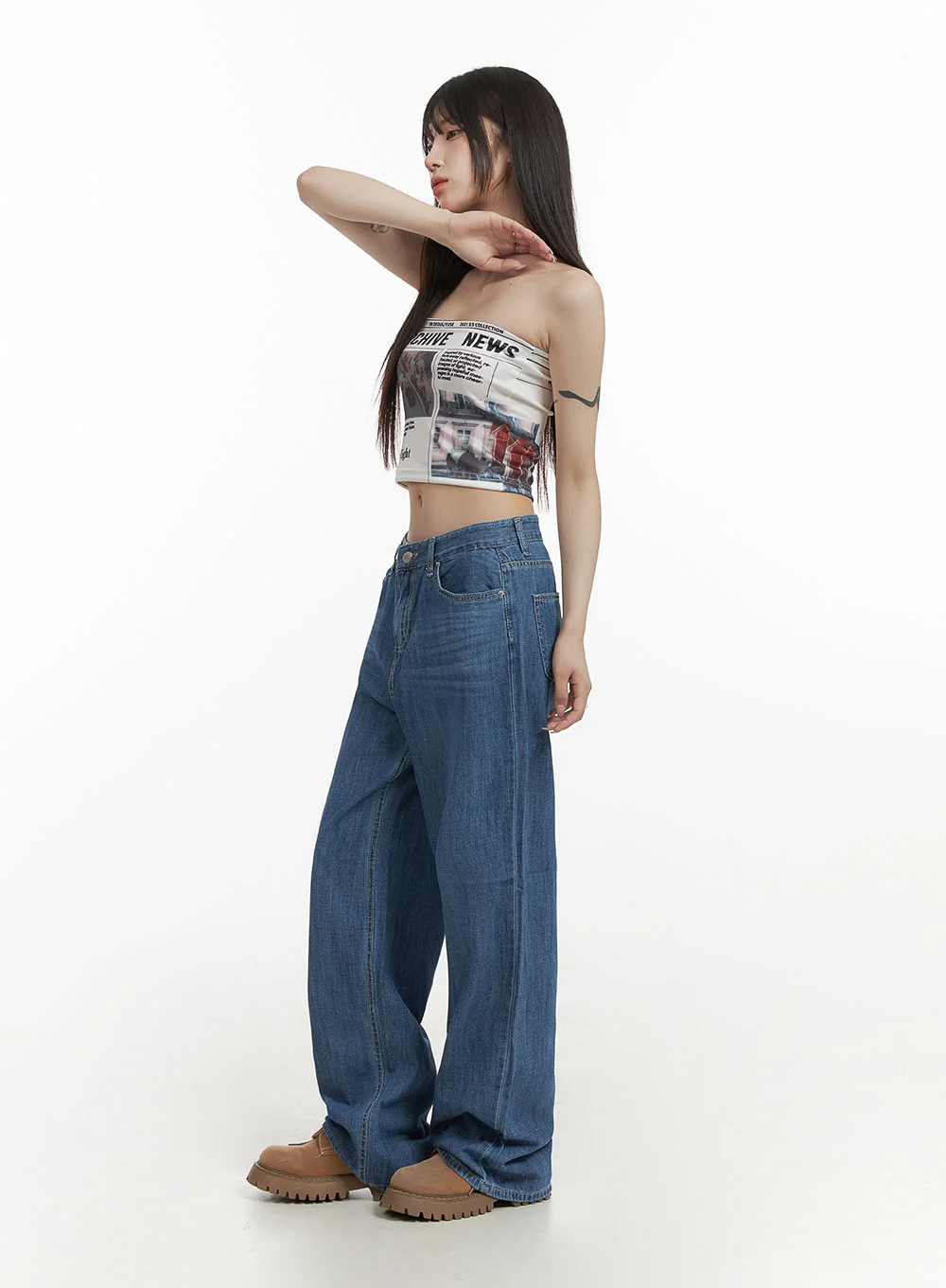 Solid Low Rise Baggy Jeans CY407 - Image 4