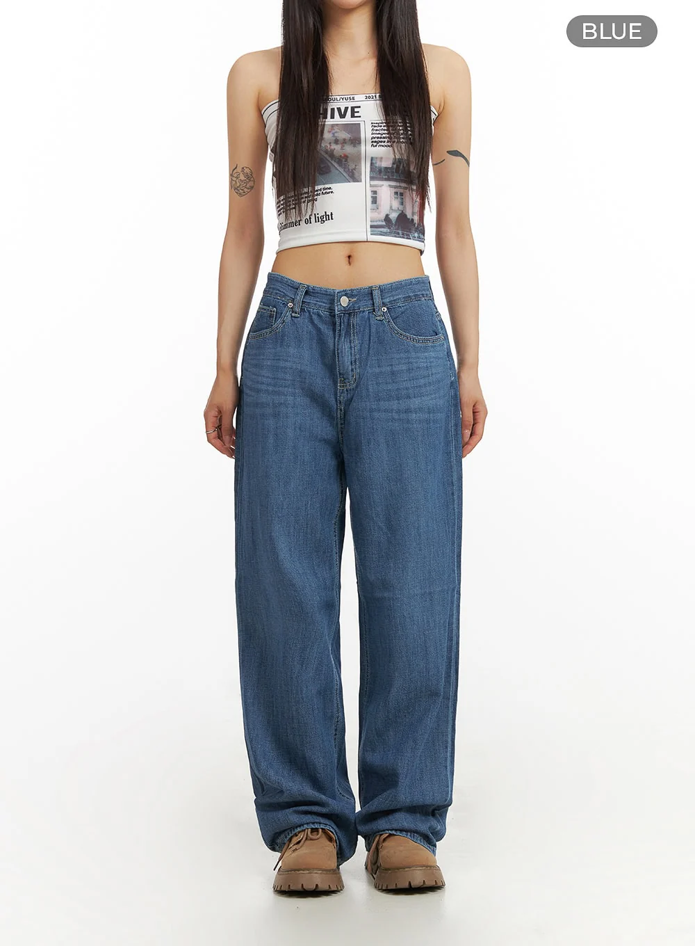 Solid Low Rise Baggy Jeans CY407 - Image 7