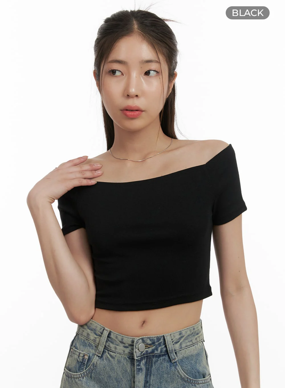Solid Off Shoulder Crop Top OA429 - Image 7