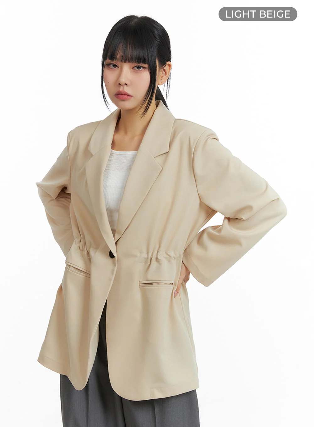 Solid Oversized Waist String Blazer Jacket IM414 - Image 10