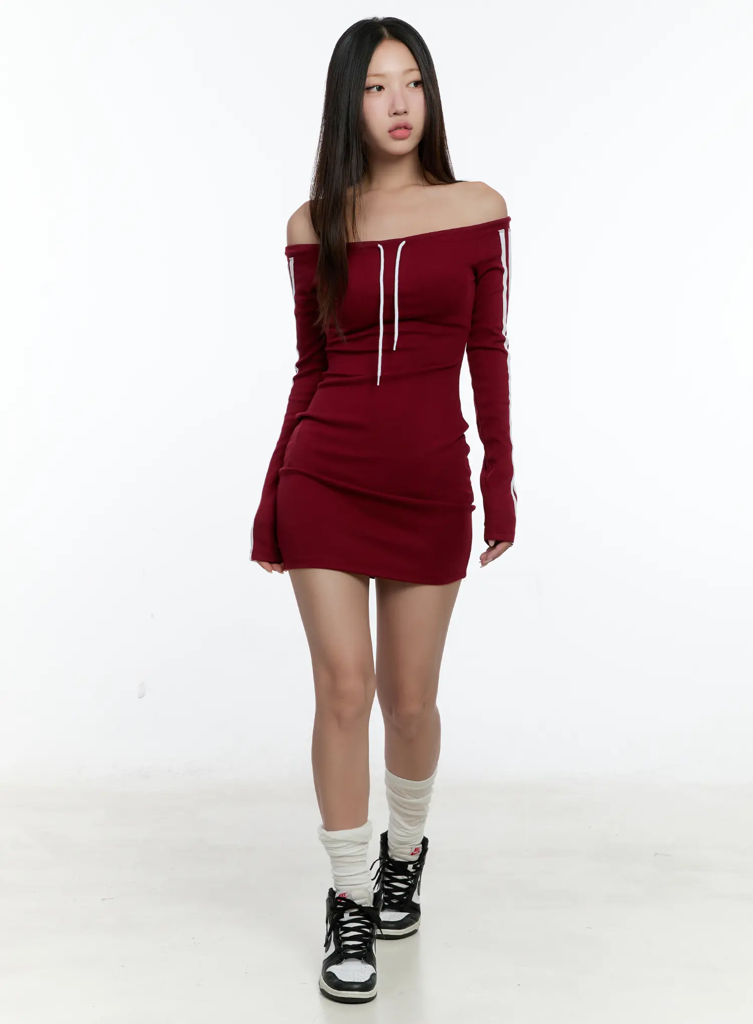 Sporty Off-Shoulder Knit Dress CS518 - Image 11