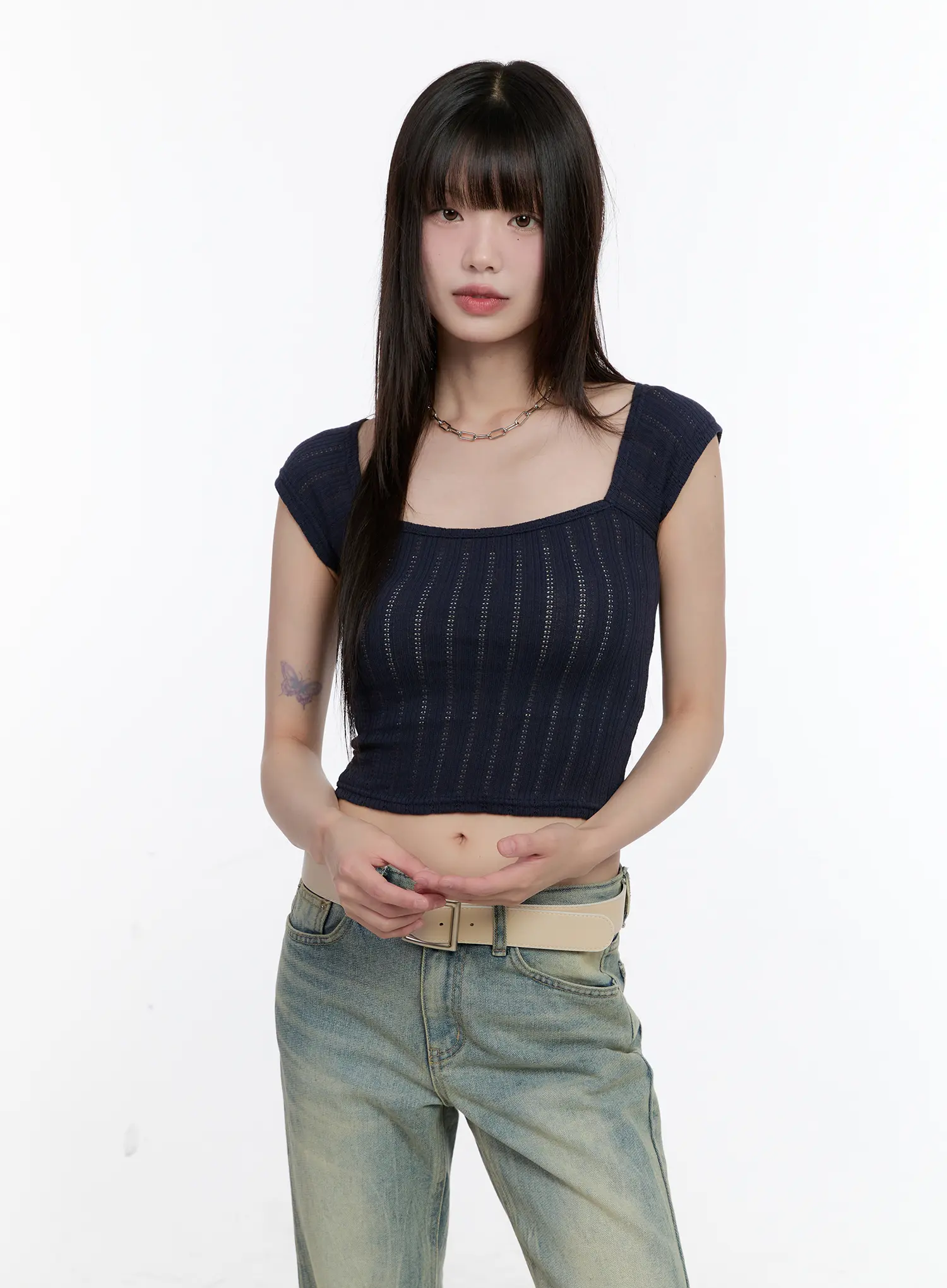 Square-Neck Cap-Sleeve Crop Top CL504 - Image 14