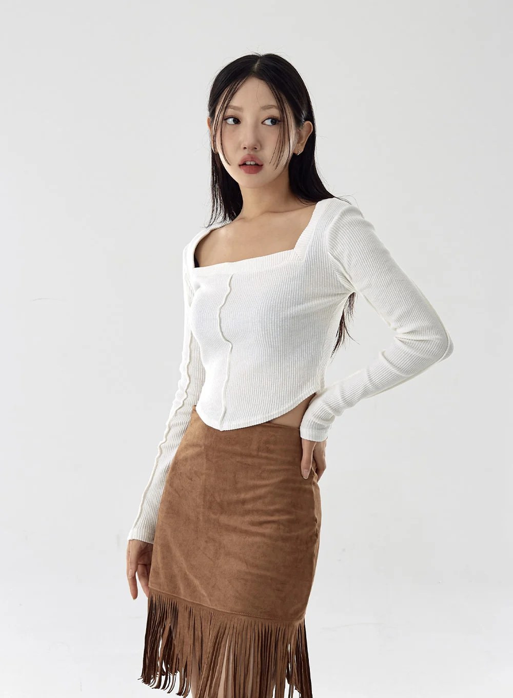 Square Neck Crop Long Sleeve Shirt CG16 - Image 9