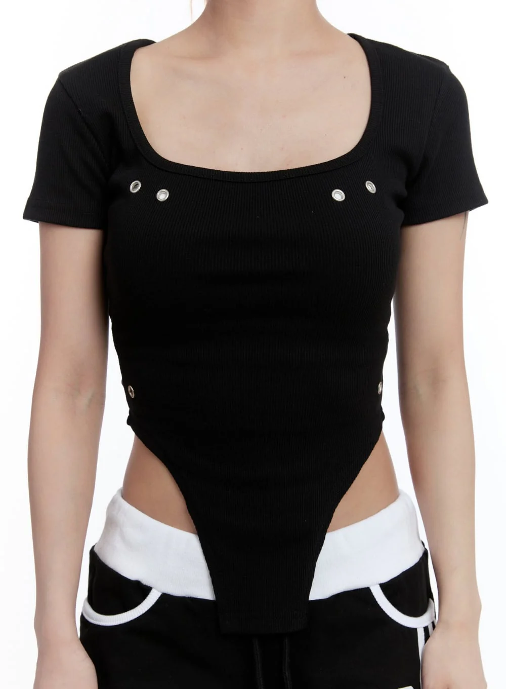Square-Neck Eyelet Bodysuit Top CY530 - Image 9