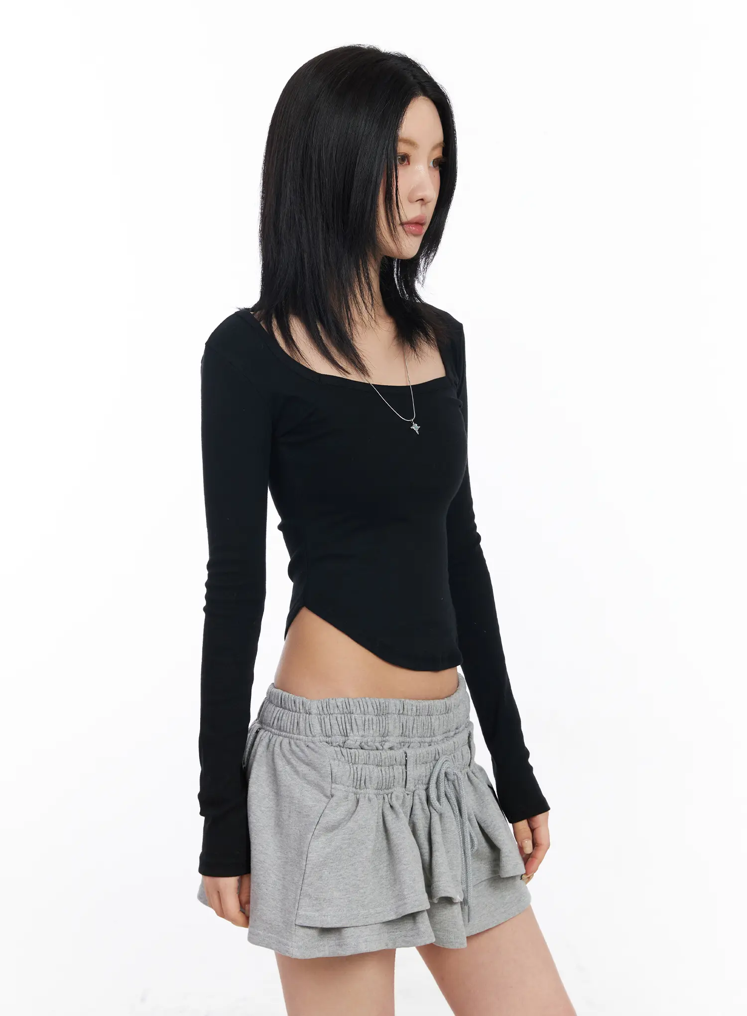 Square Neck Long Sleeve Crop Top CF526 - Image 2