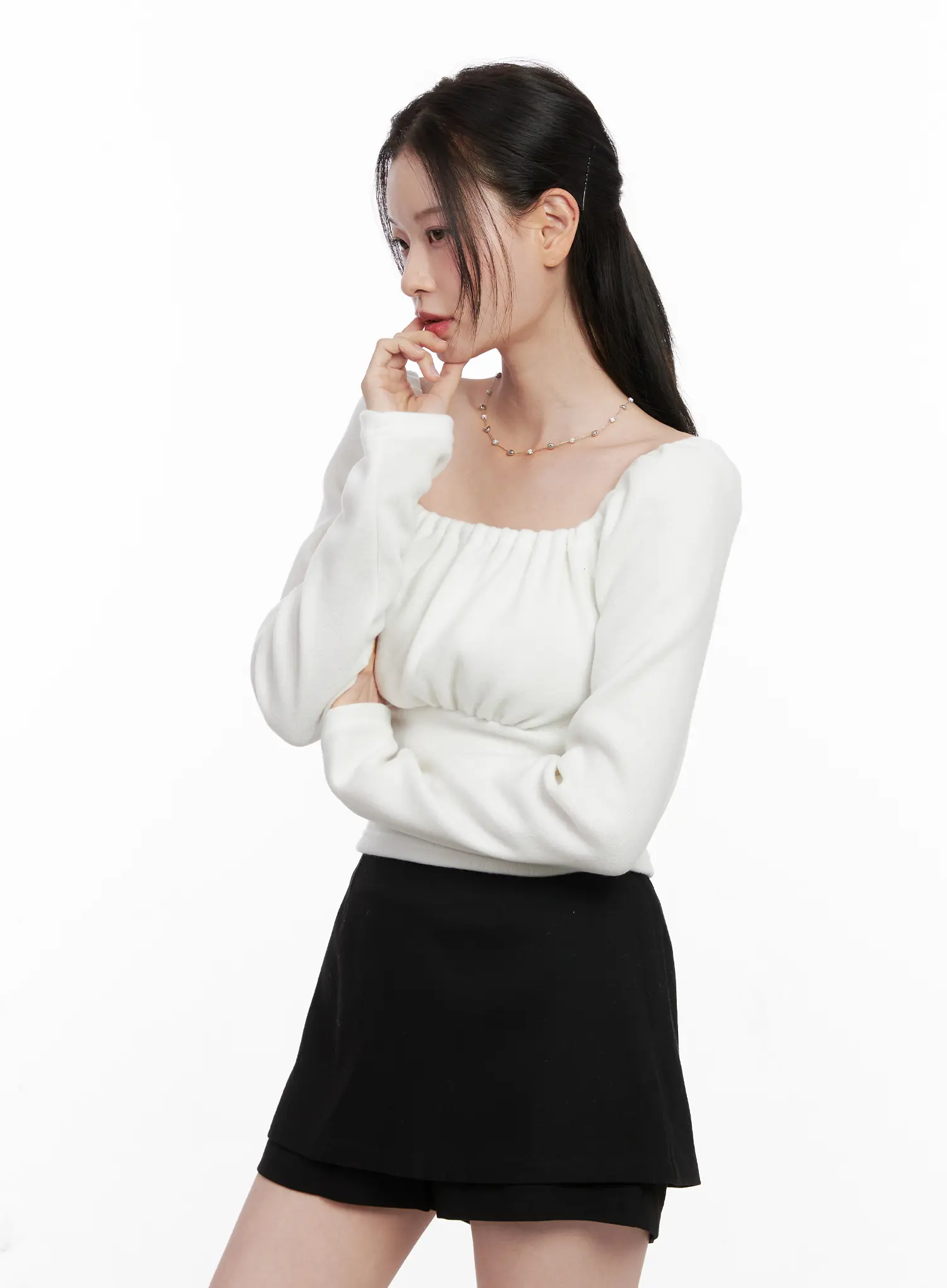 Square Neck Shirred Long Sleeve Top CN504 - Image 5
