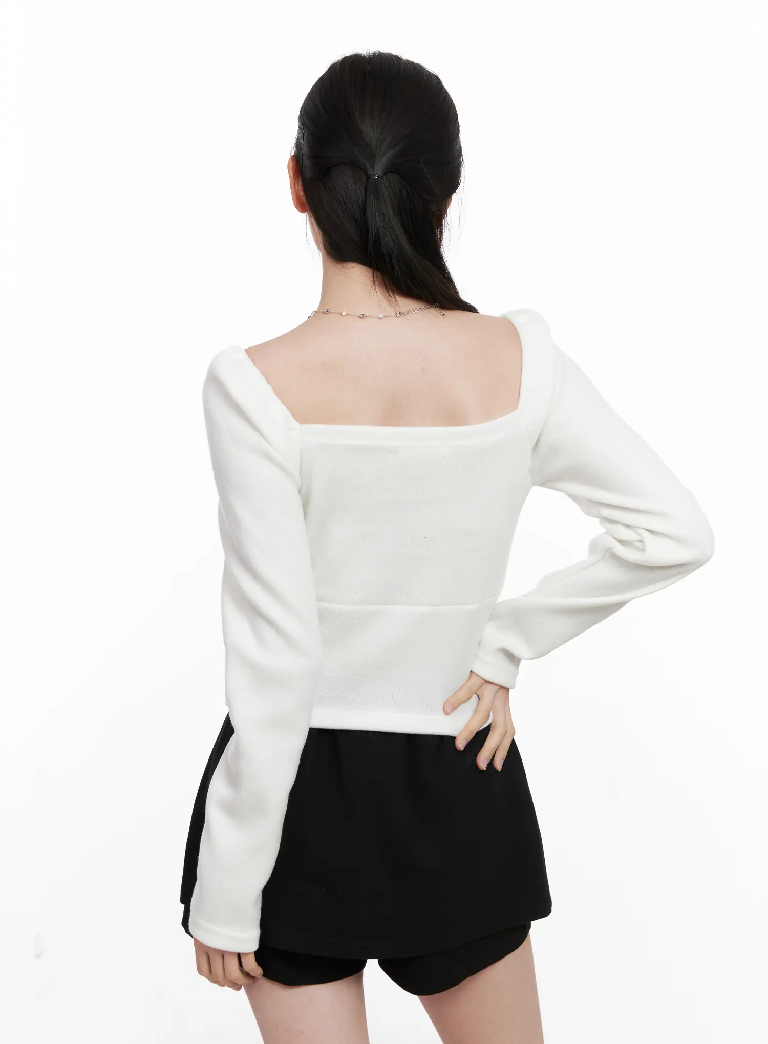 Square Neck Shirred Long Sleeve Top CN504 - Image 7