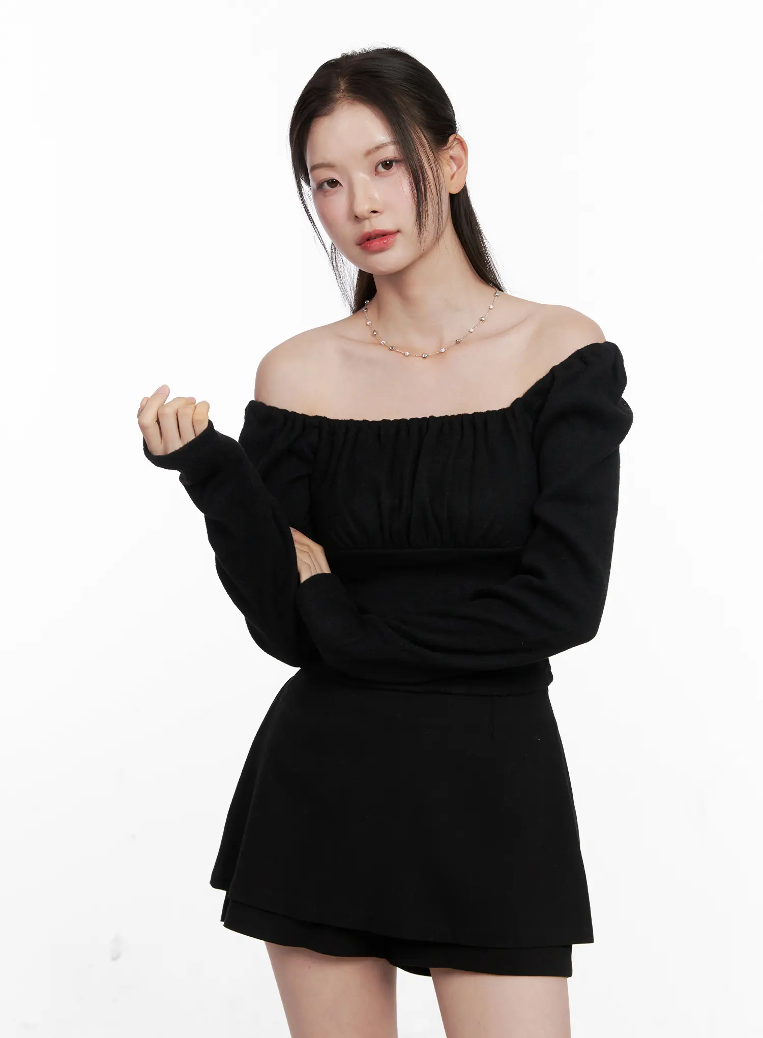 Square Neck Shirred Long Sleeve Top CN504 - Image 8