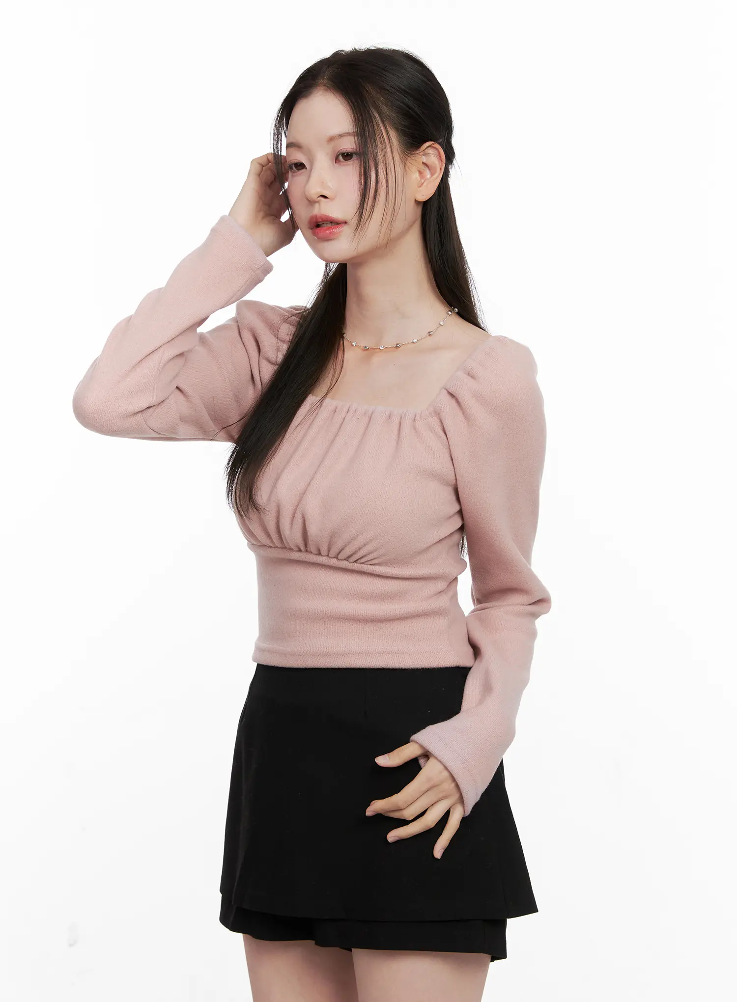 Square Neck Shirred Long Sleeve Top CN504 - Image 9