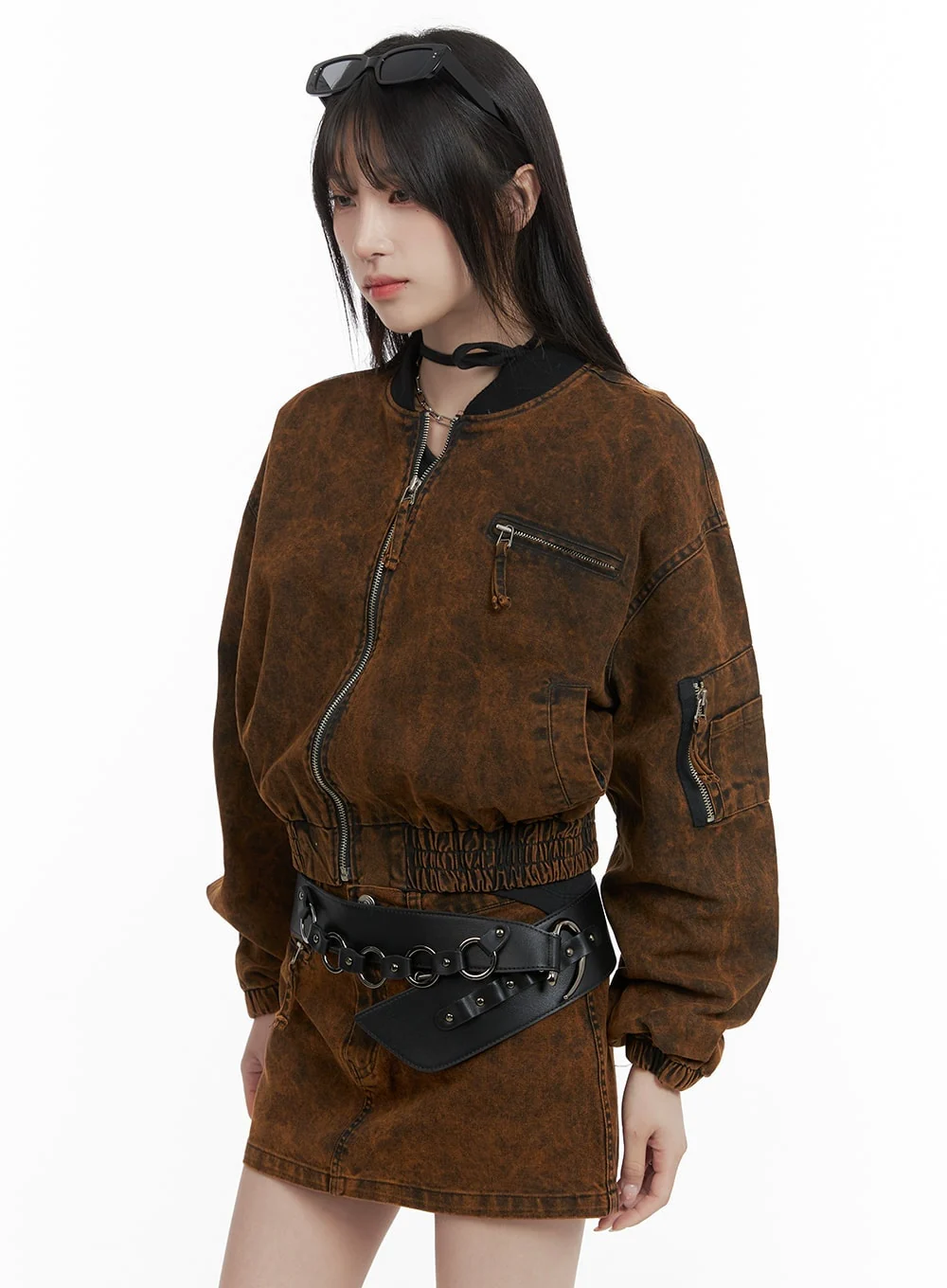 Stand Collar Solid Denim Jacket CA402 - Image 4