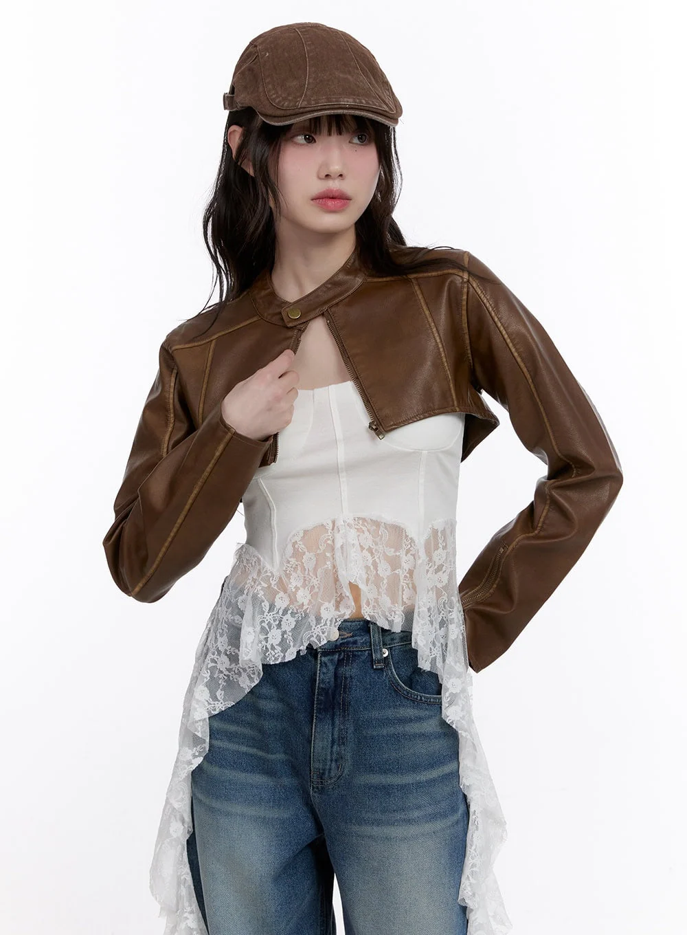 Stitched Faux-Leather Bolero Jacket CF511 - Image 2