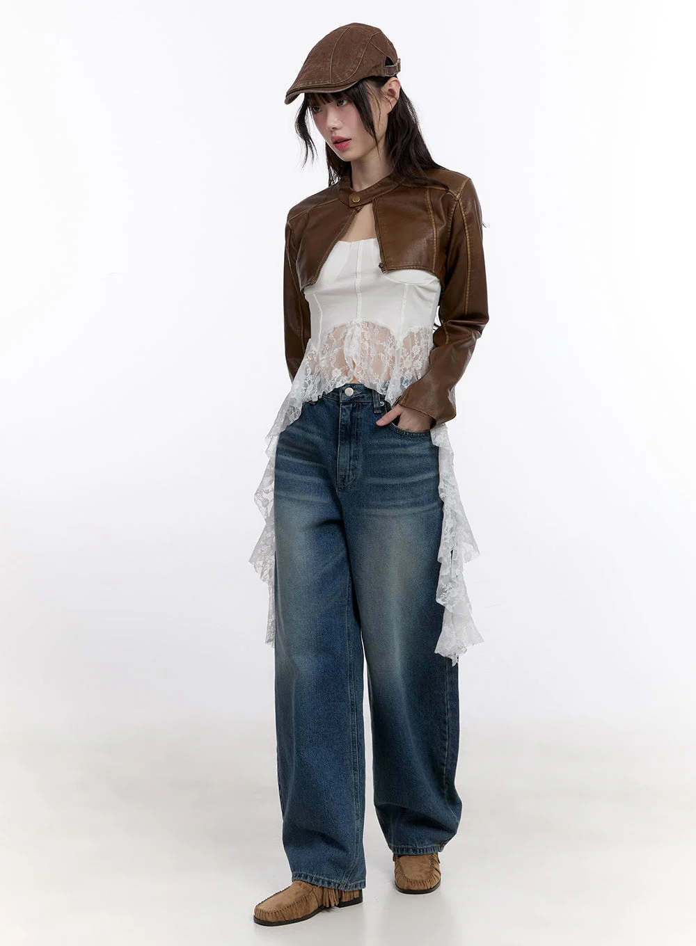 Stitched Faux-Leather Bolero Jacket CF511 - Image 3