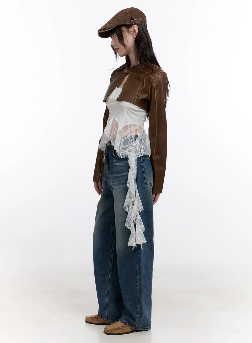 Stitched Faux-Leather Bolero Jacket CF511 - Image 4