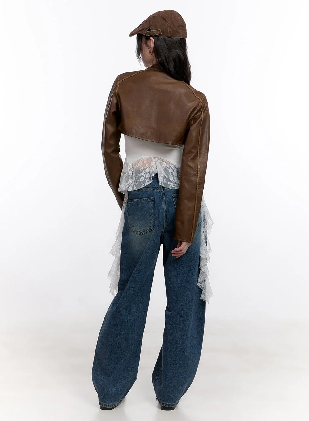 Stitched Faux-Leather Bolero Jacket CF511 - Image 5