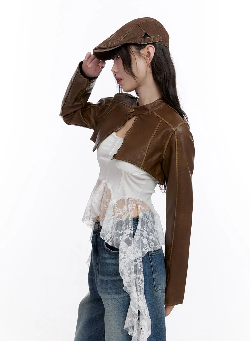Stitched Faux-Leather Bolero Jacket CF511 - Image 6