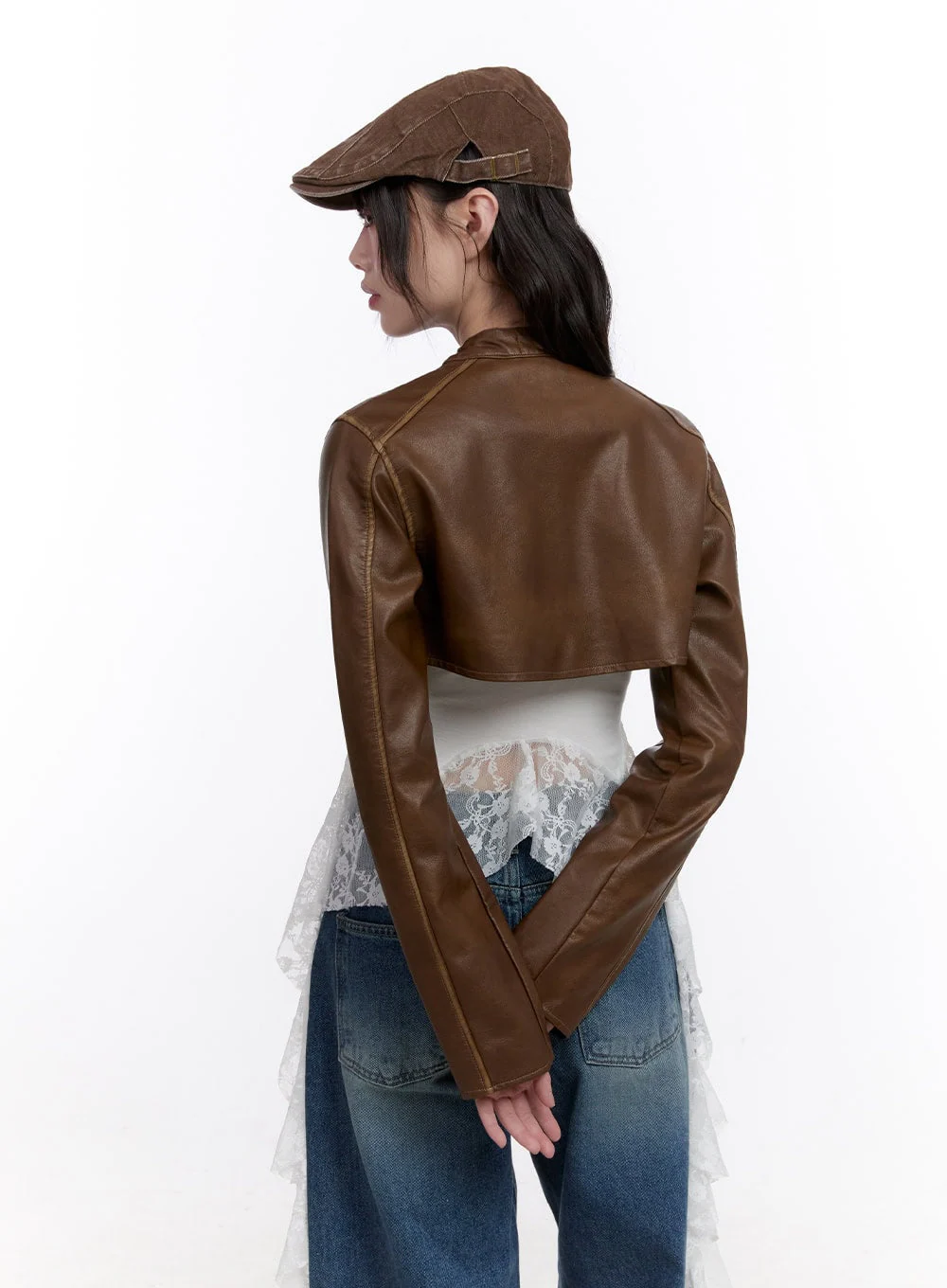 Stitched Faux-Leather Bolero Jacket CF511 - Image 7