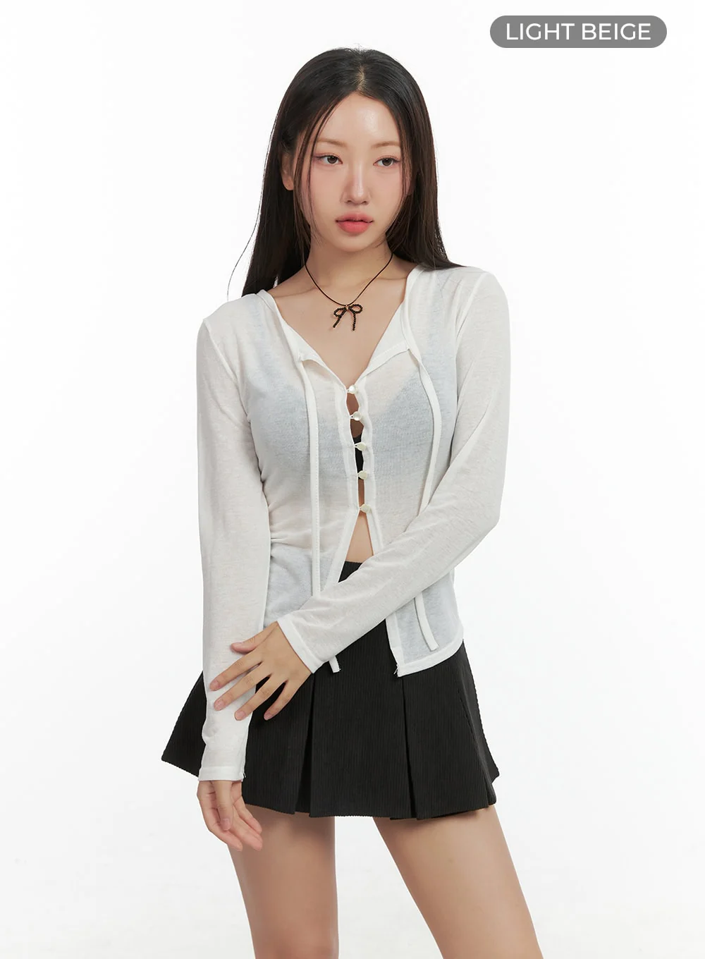 String Detail Long Sleeve Button Top CO417 - Image 11