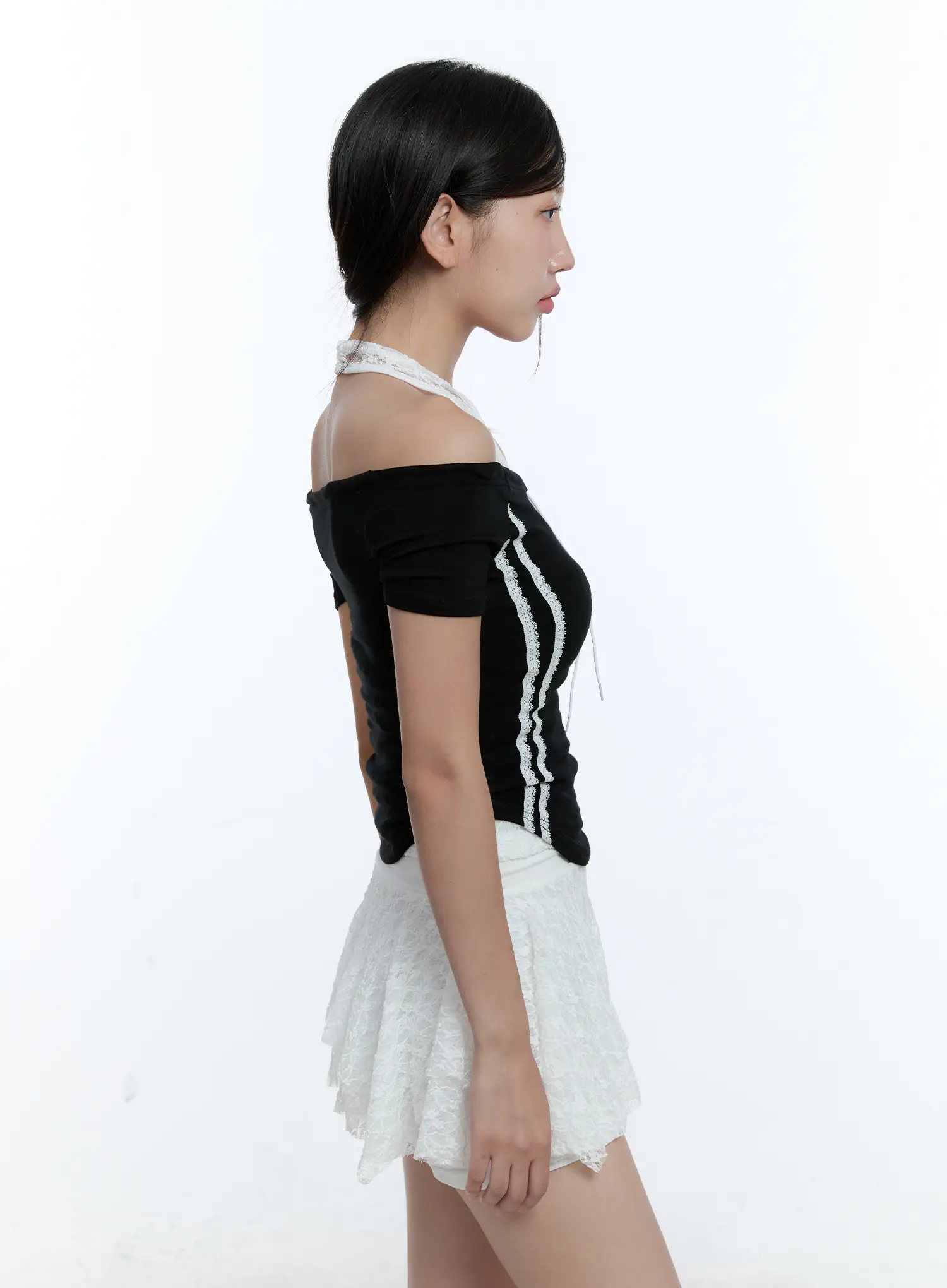String Detail Off-Shoulder Crop Top CU527 - Image 7