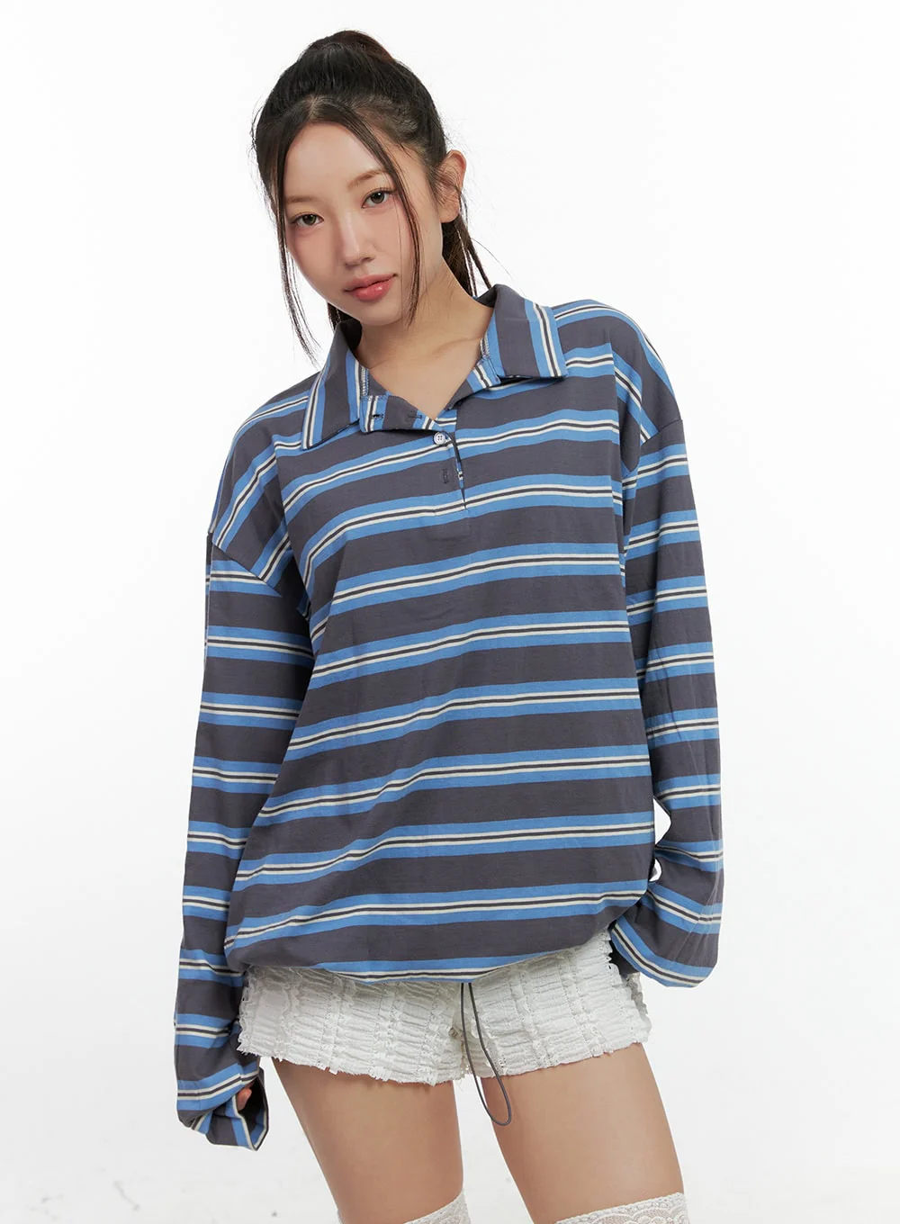 Stripe Buttoned Collar TShirt CN412 - Image 10