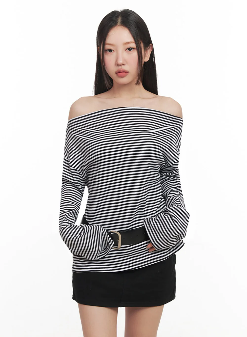Stripe Long-Sleeve Off-Shoulder Top IM524 - Image 4