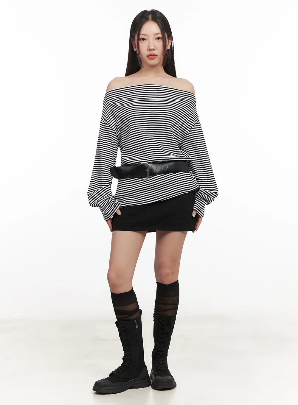 Stripe Long-Sleeve Off-Shoulder Top IM524 - Image 8