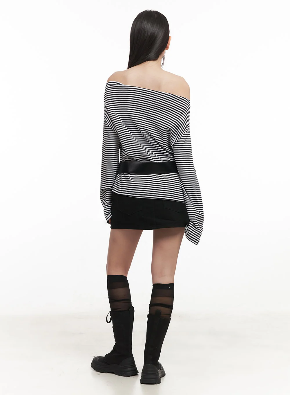 Stripe Long-Sleeve Off-Shoulder Top IM524 - Image 9