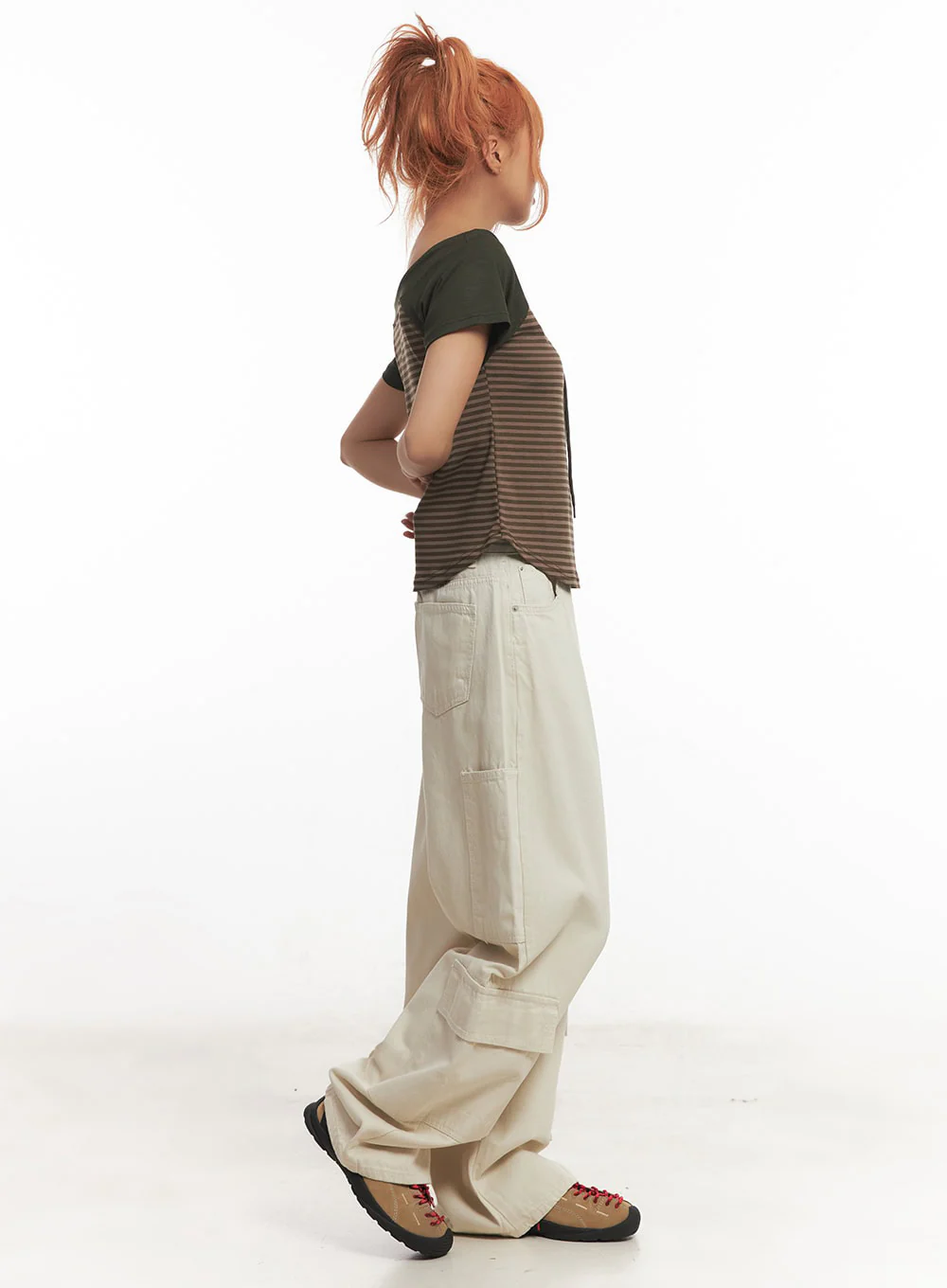 Stripe Off-Shoulder Hooded Top IA517 - Image 11