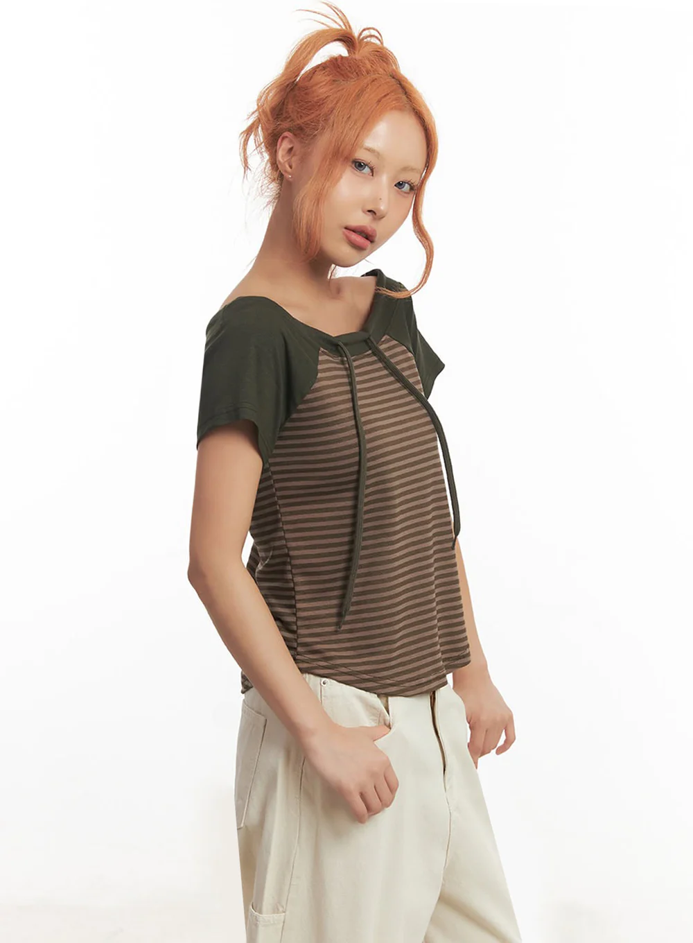 Stripe Off-Shoulder Hooded Top IA517 - Image 13