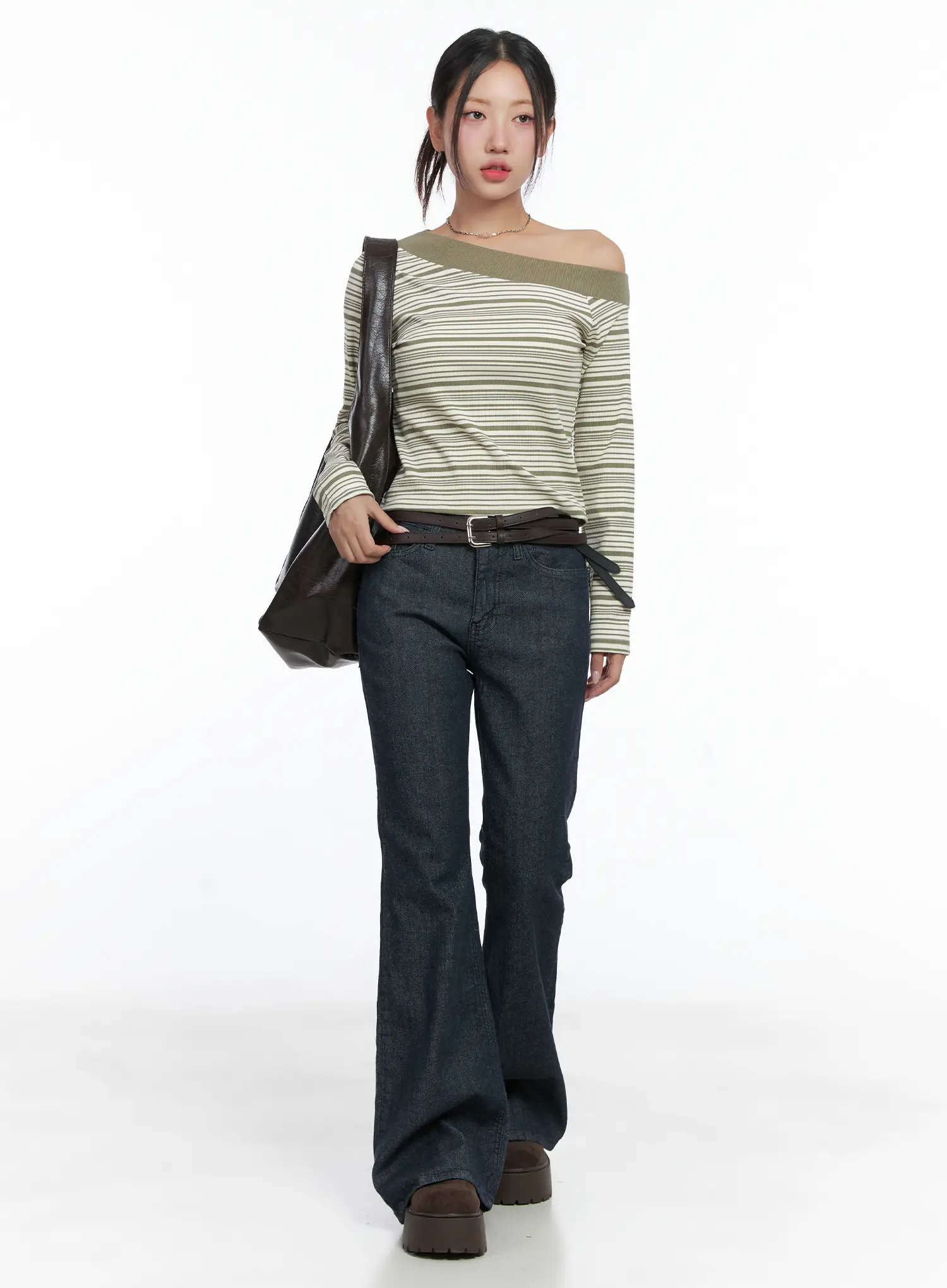 Stripe Off-Shoulder Long Sleeve Top CS502 - Image 2