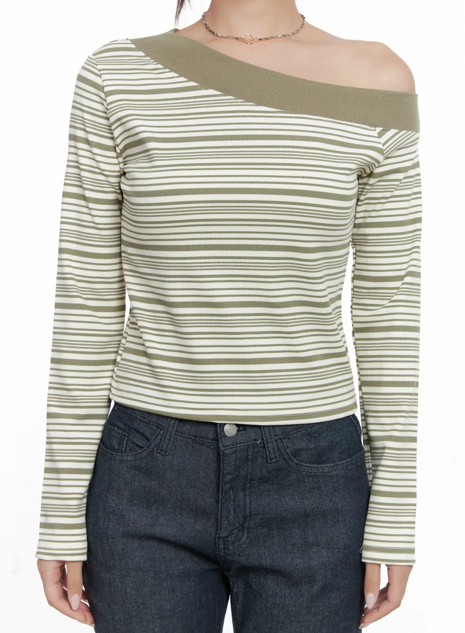Stripe Off-Shoulder Long Sleeve Top CS502 - Image 3