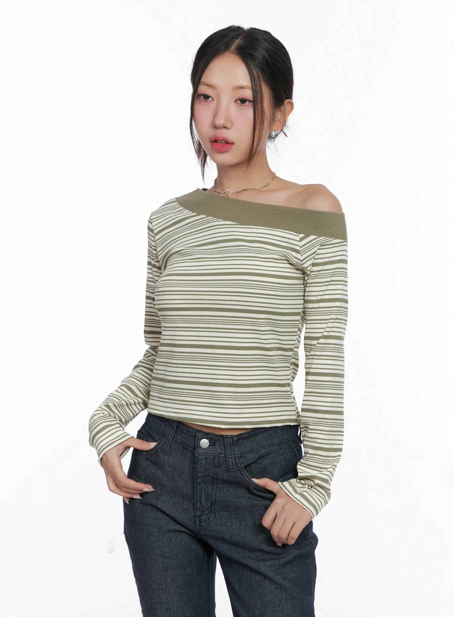 Stripe Off-Shoulder Long Sleeve Top CS502 - Image 5