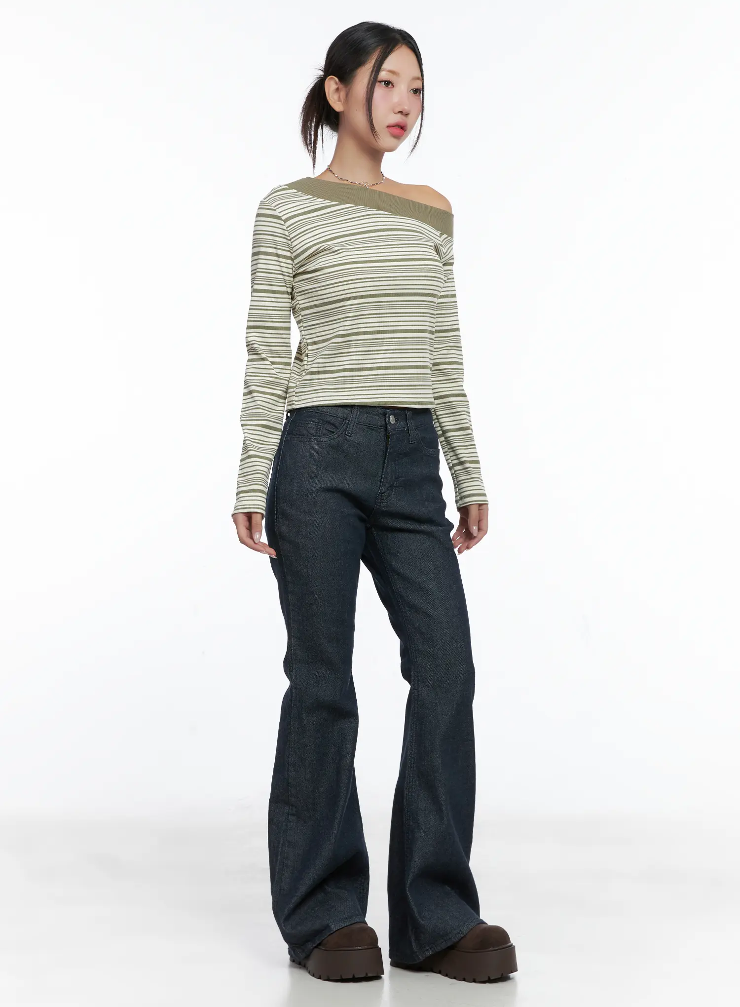 Stripe Off-Shoulder Long Sleeve Top CS502 - Image 6