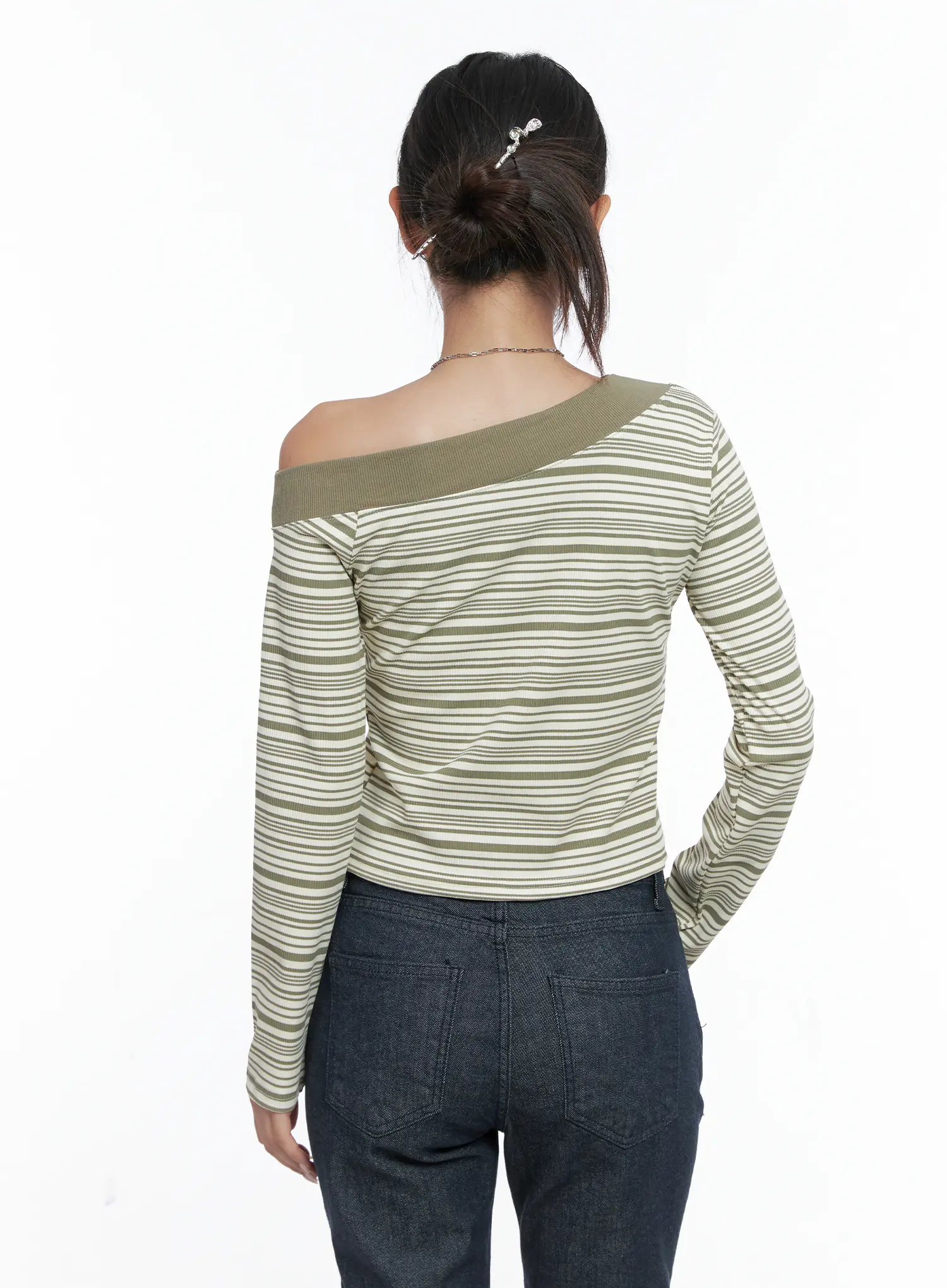 Stripe Off-Shoulder Long Sleeve Top CS502 - Image 7