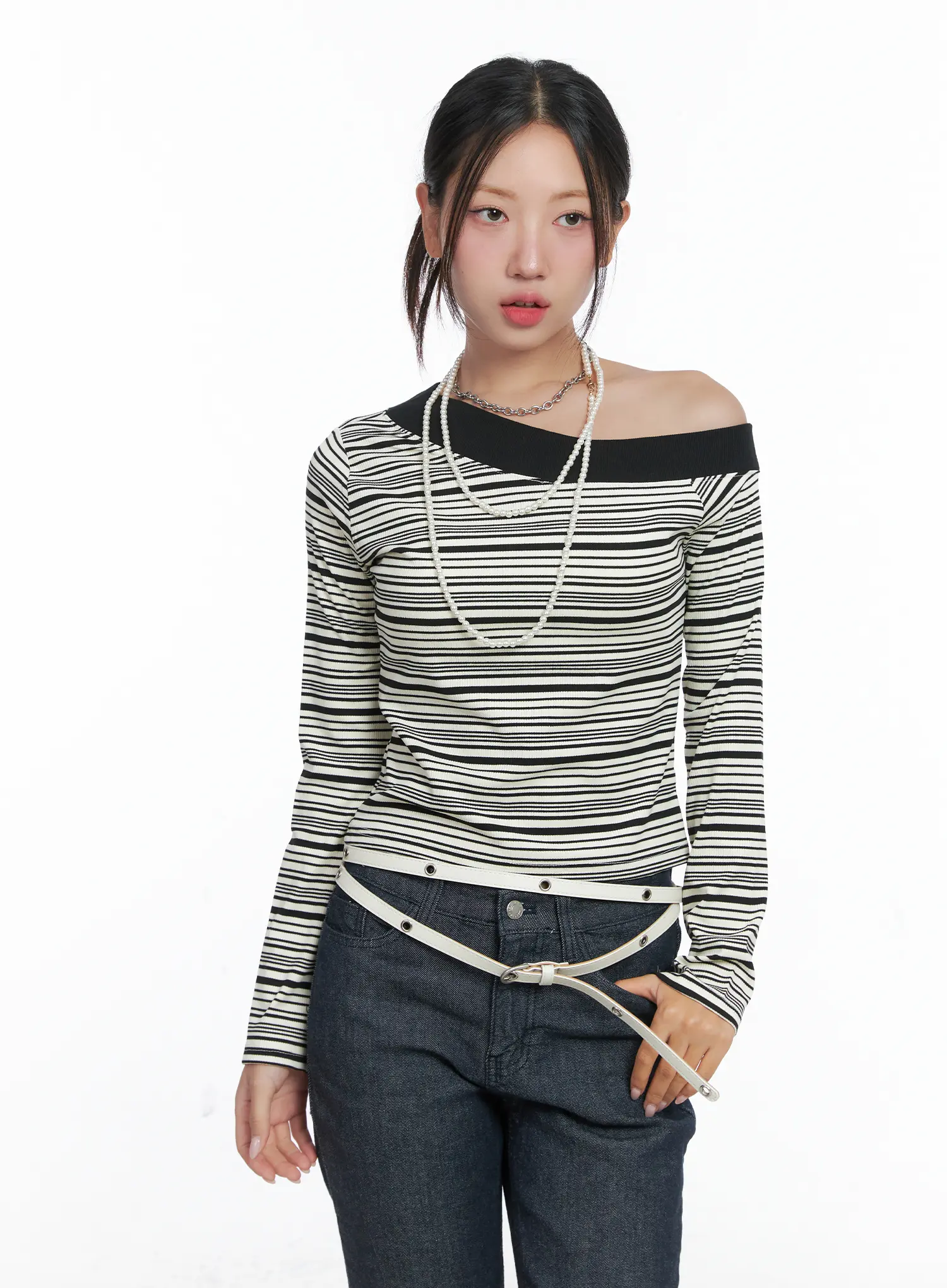 Stripe Off-Shoulder Long Sleeve Top CS502 - Image 8