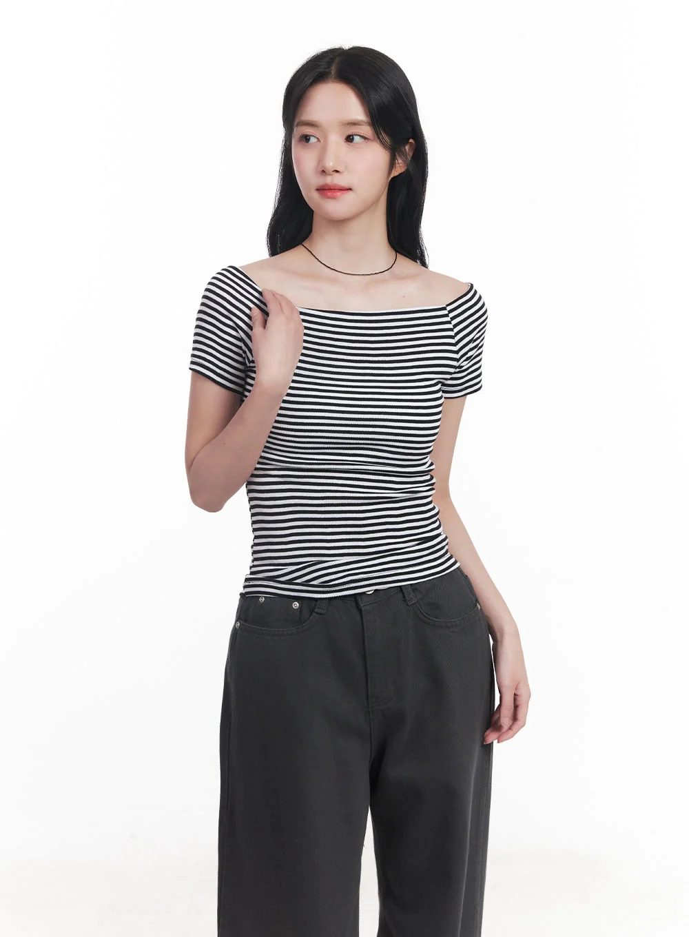 Stripe Off-Shoulder Top  CY526 - Image 9