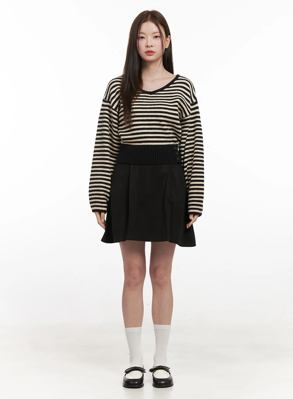 Stripe Oversized V-Neck Sweater IF505 - Image 4