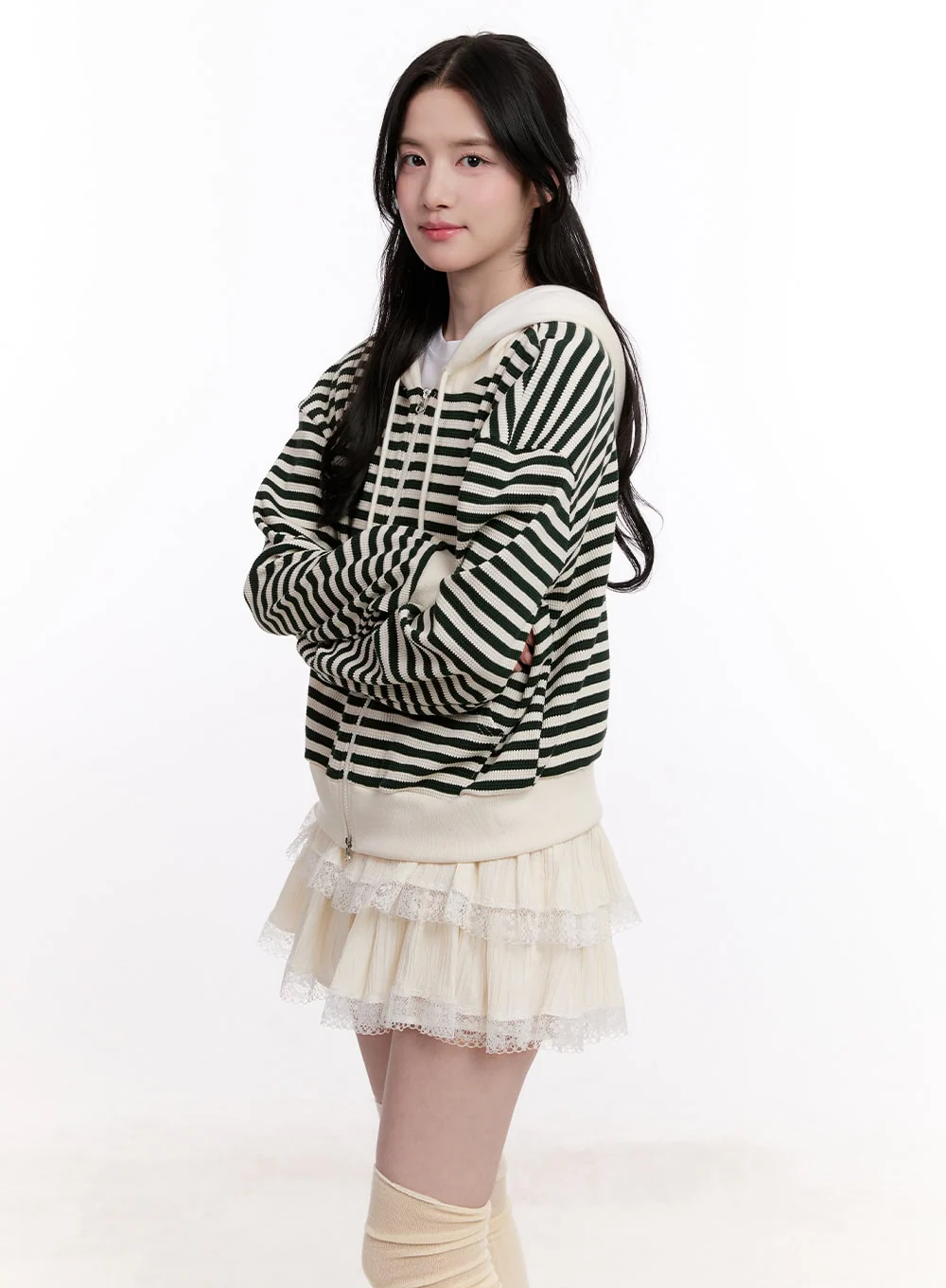 Stripe Zip-Up Hooded Knit Jacket CM527 - Image 3