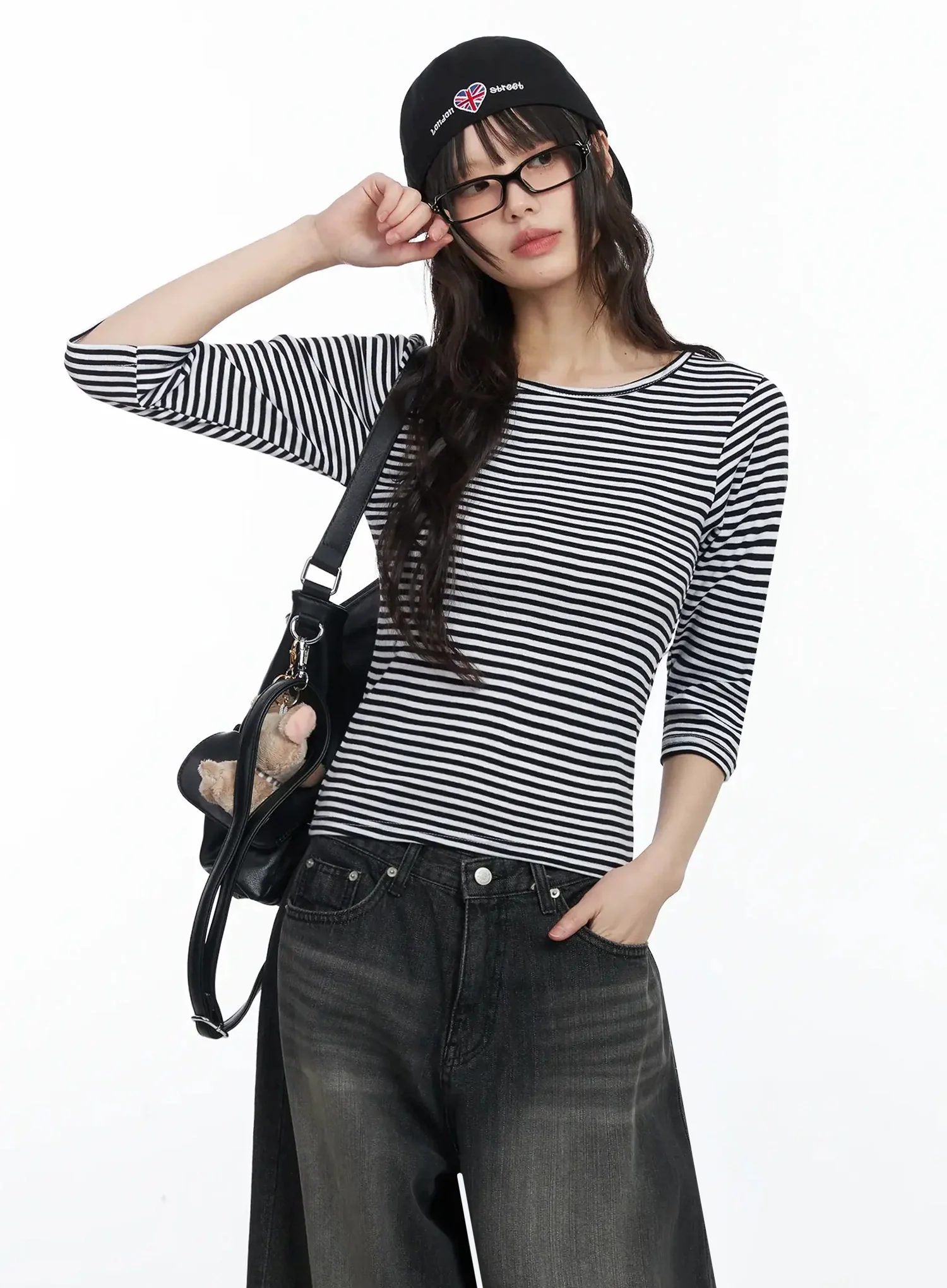 Striped 3/4 Sleeve Top IF505