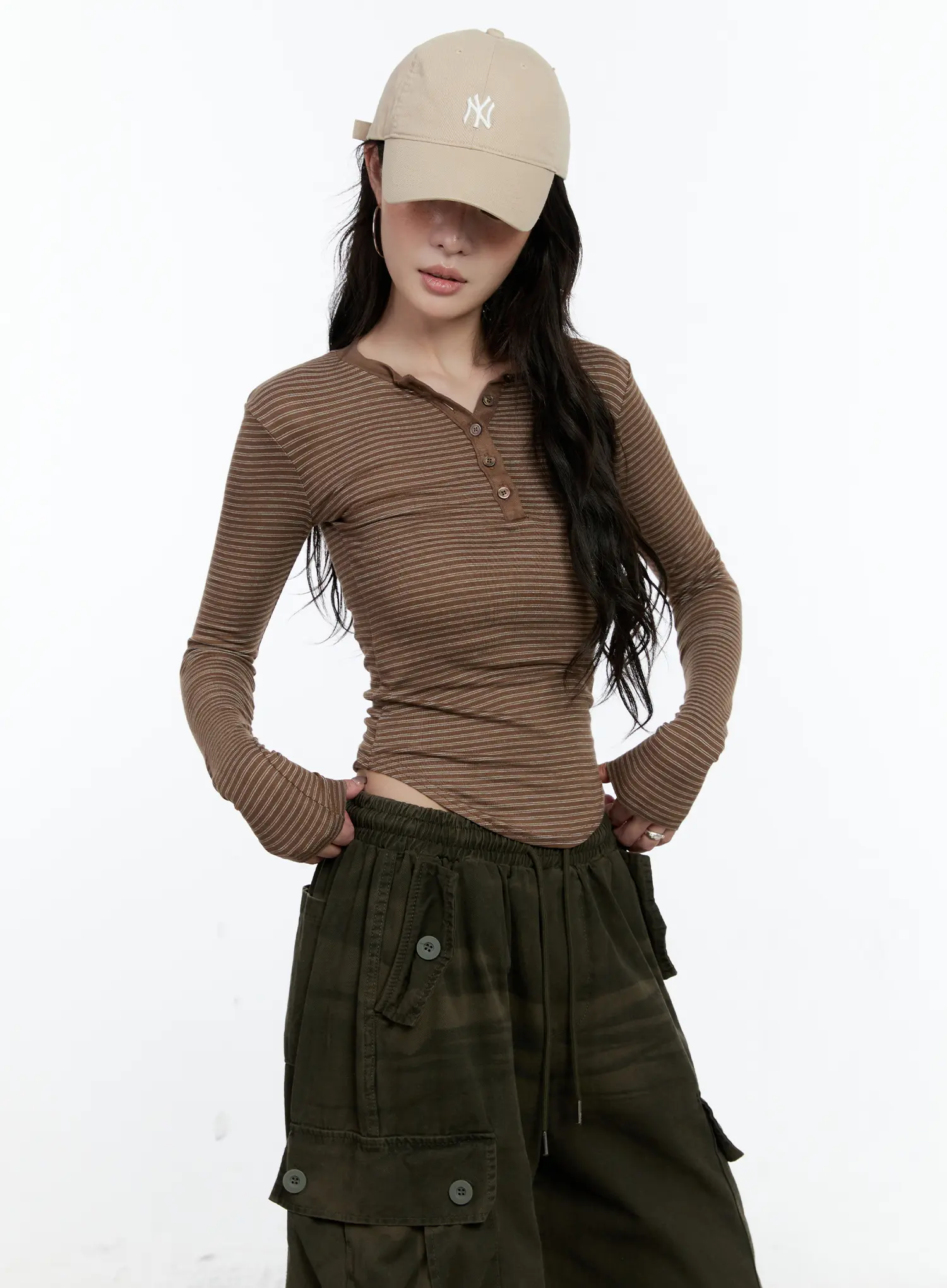 Striped Button Slim Fit Tee CN517