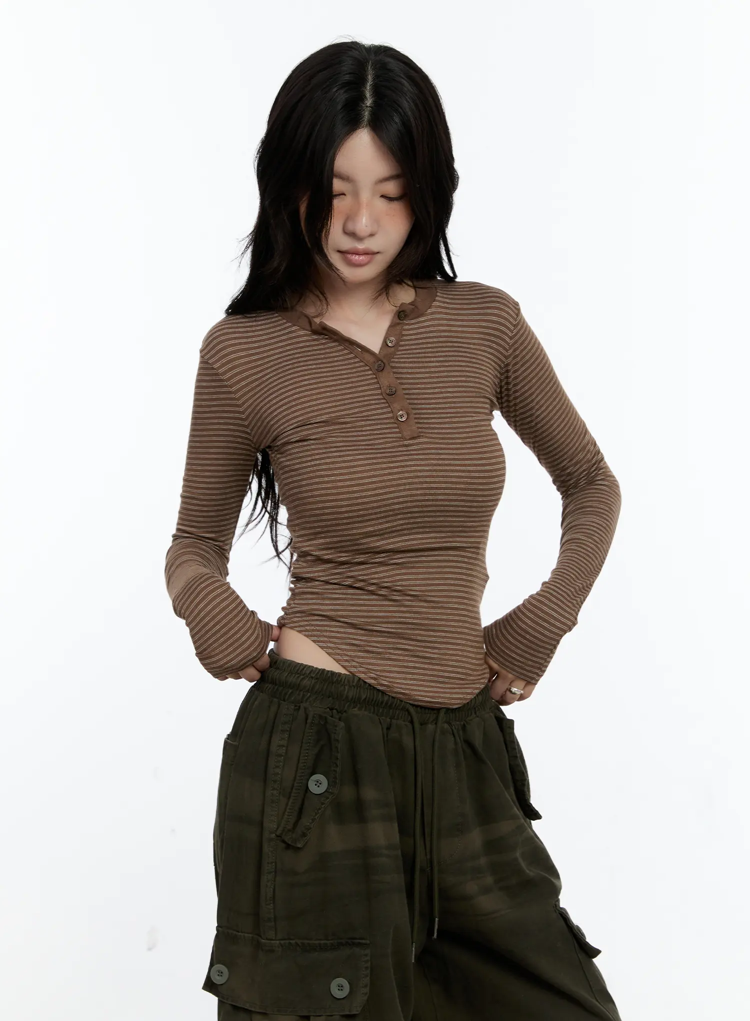 Striped Button Slim Fit Tee CN517 - Image 8