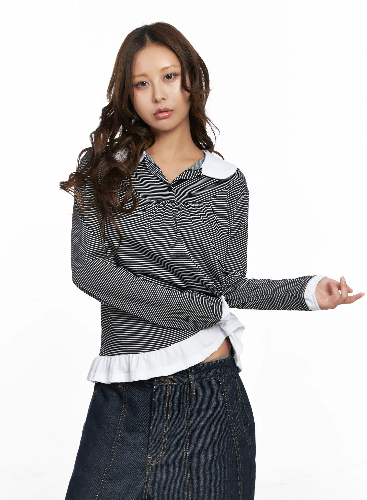 Striped Collared Button Long Sleeve Top CO510 - Image 8