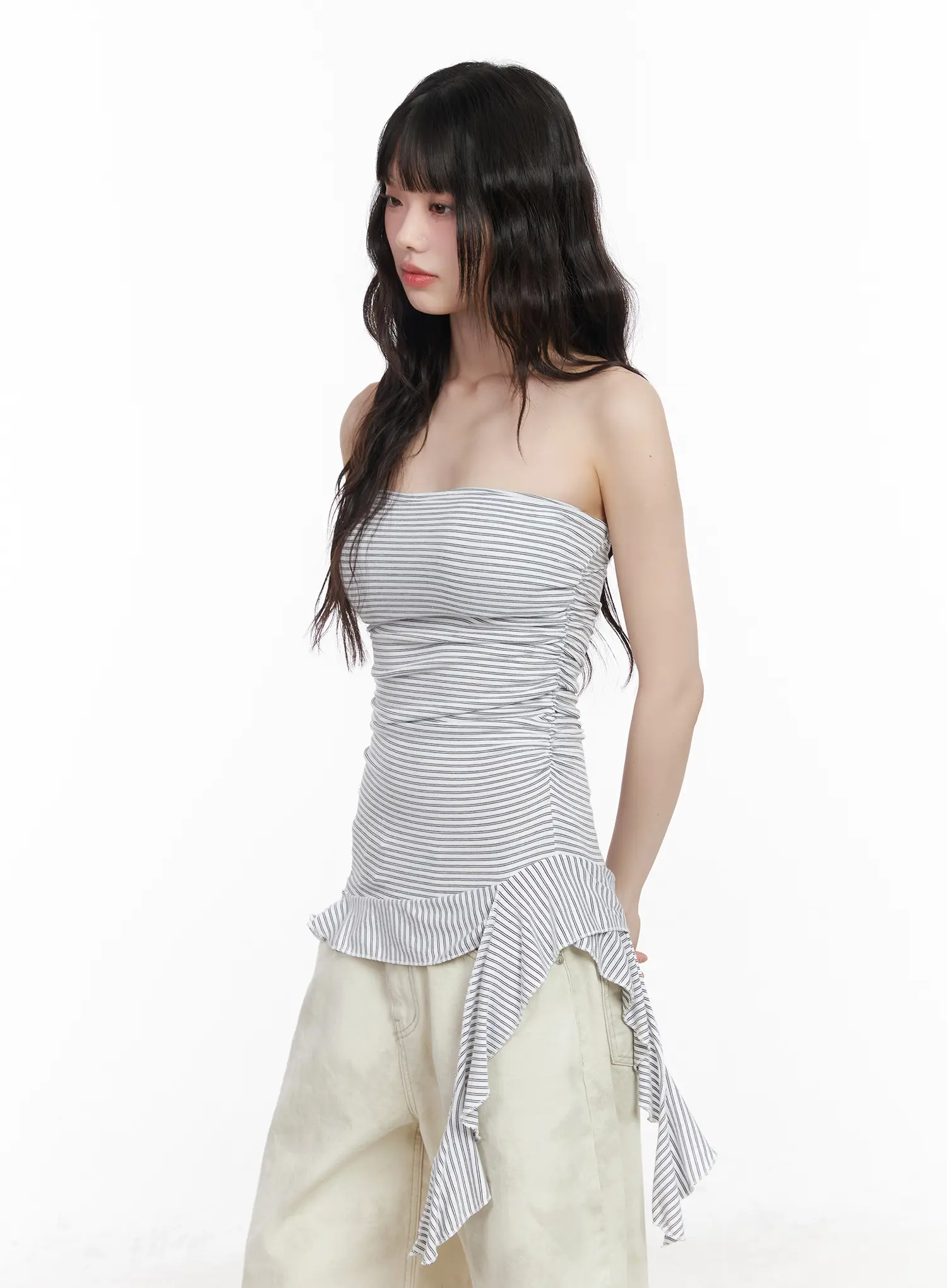 Striped Frill Detail Tube Top CM526 - Image 2