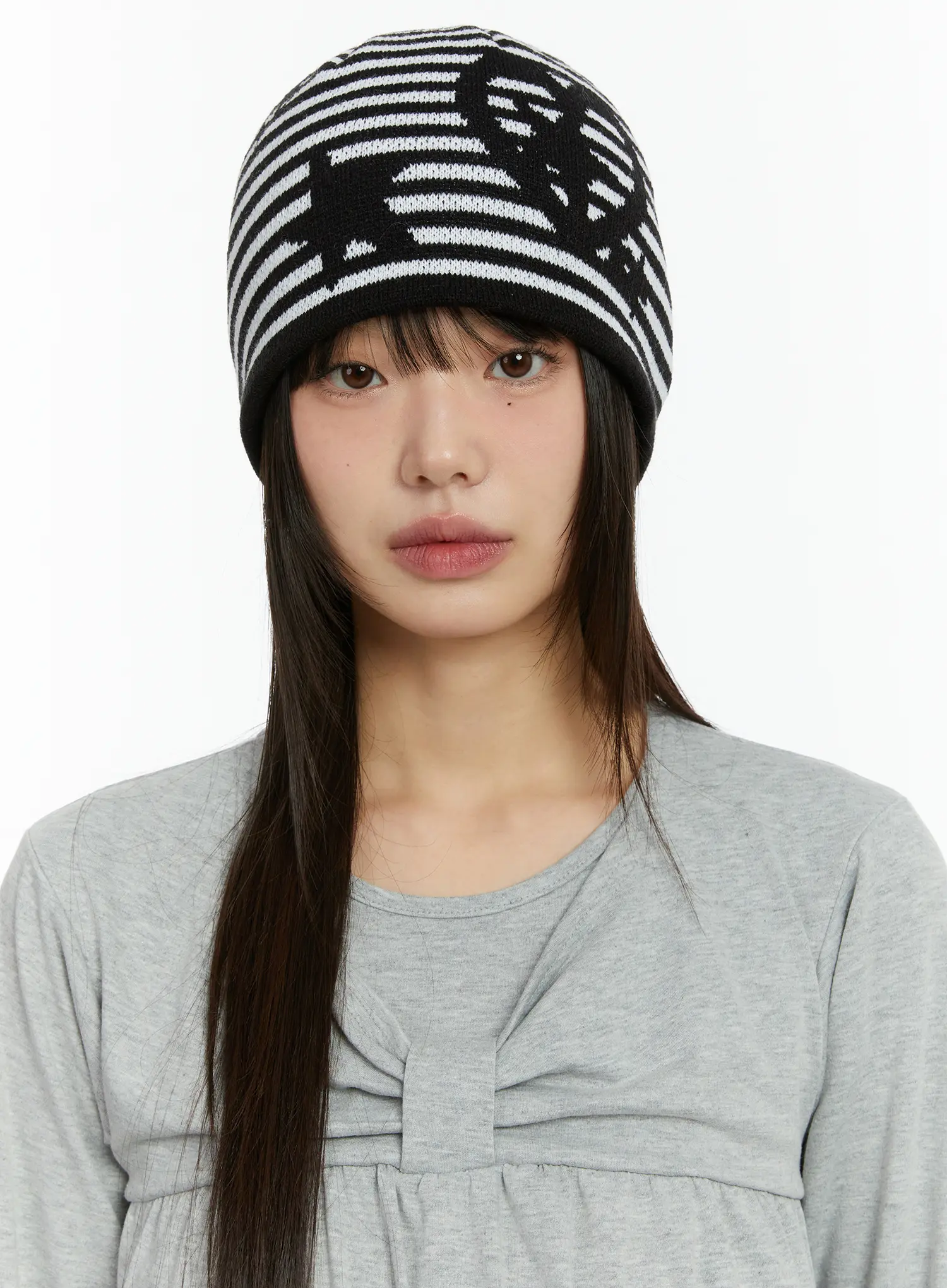 Striped Graphic Knit Beanie CF510 - Image 4