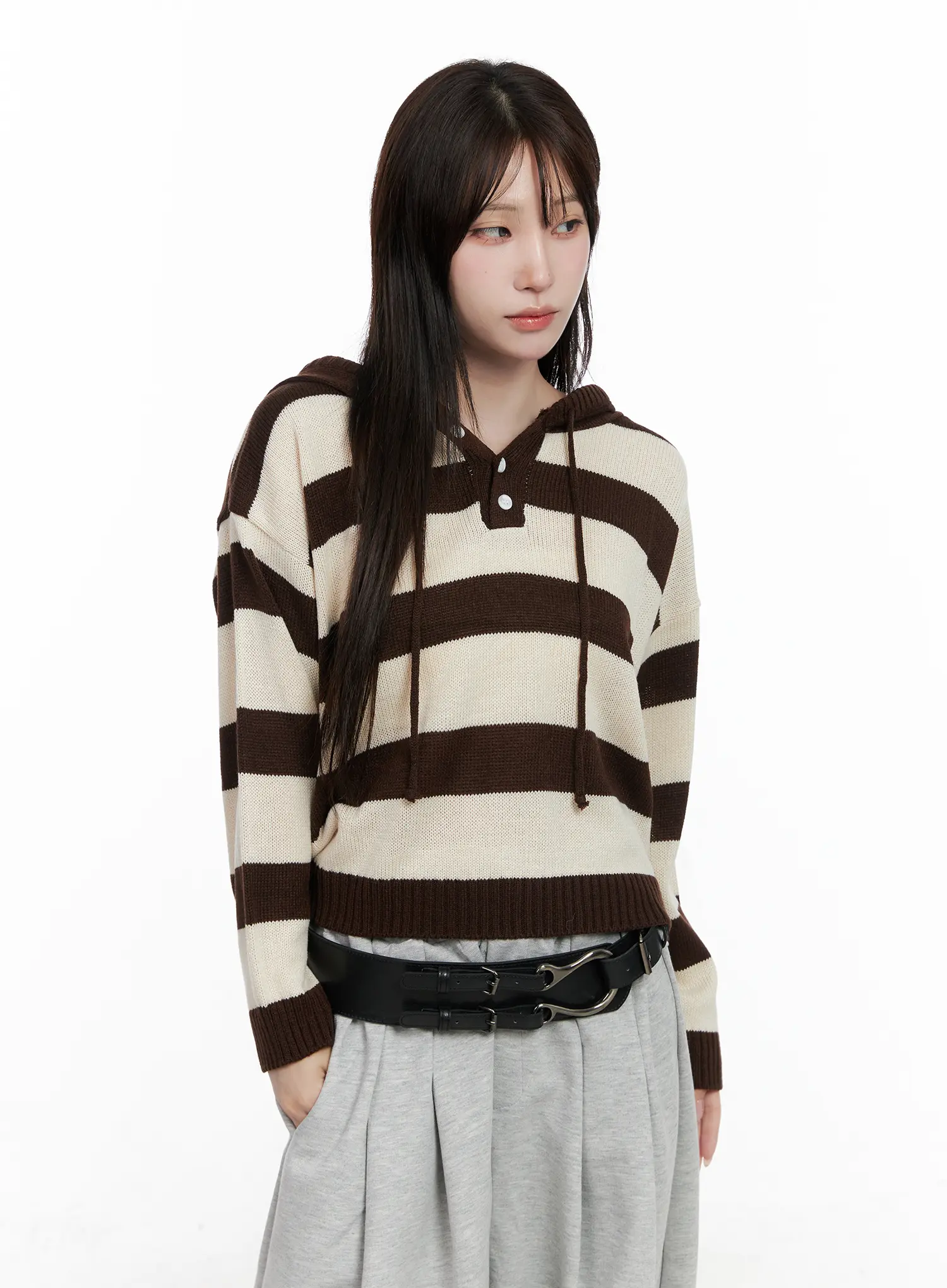Striped Half-ButtonSweater Hoodie CO521 - Image 11