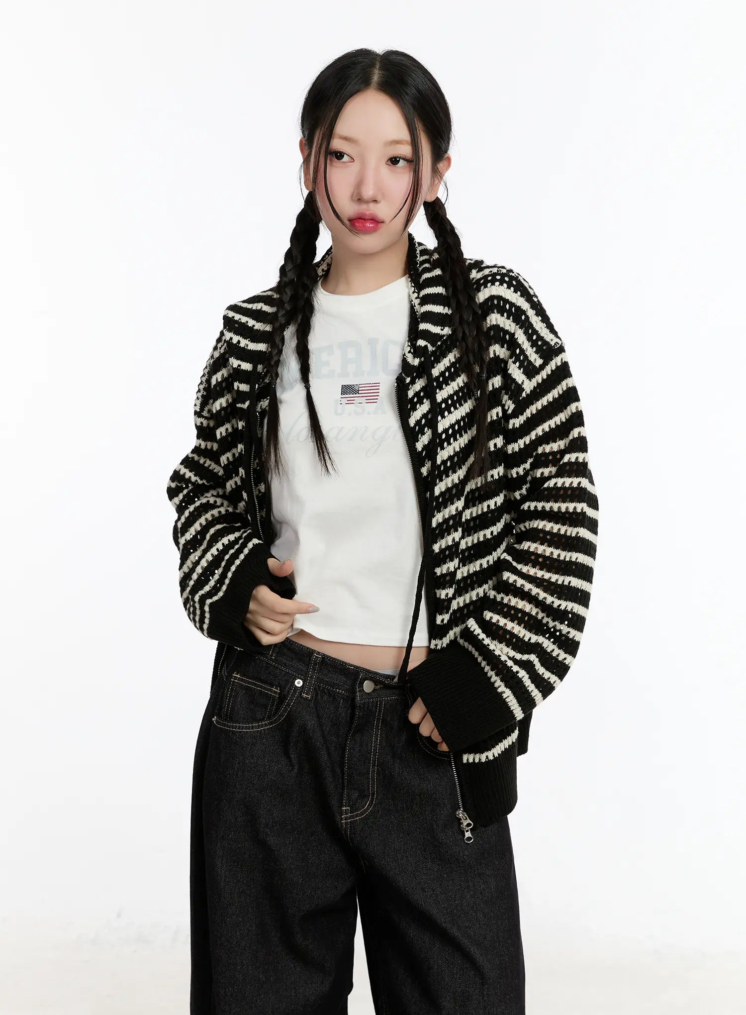 Striped Knit Hooded Cardigan CM511 - Image 10